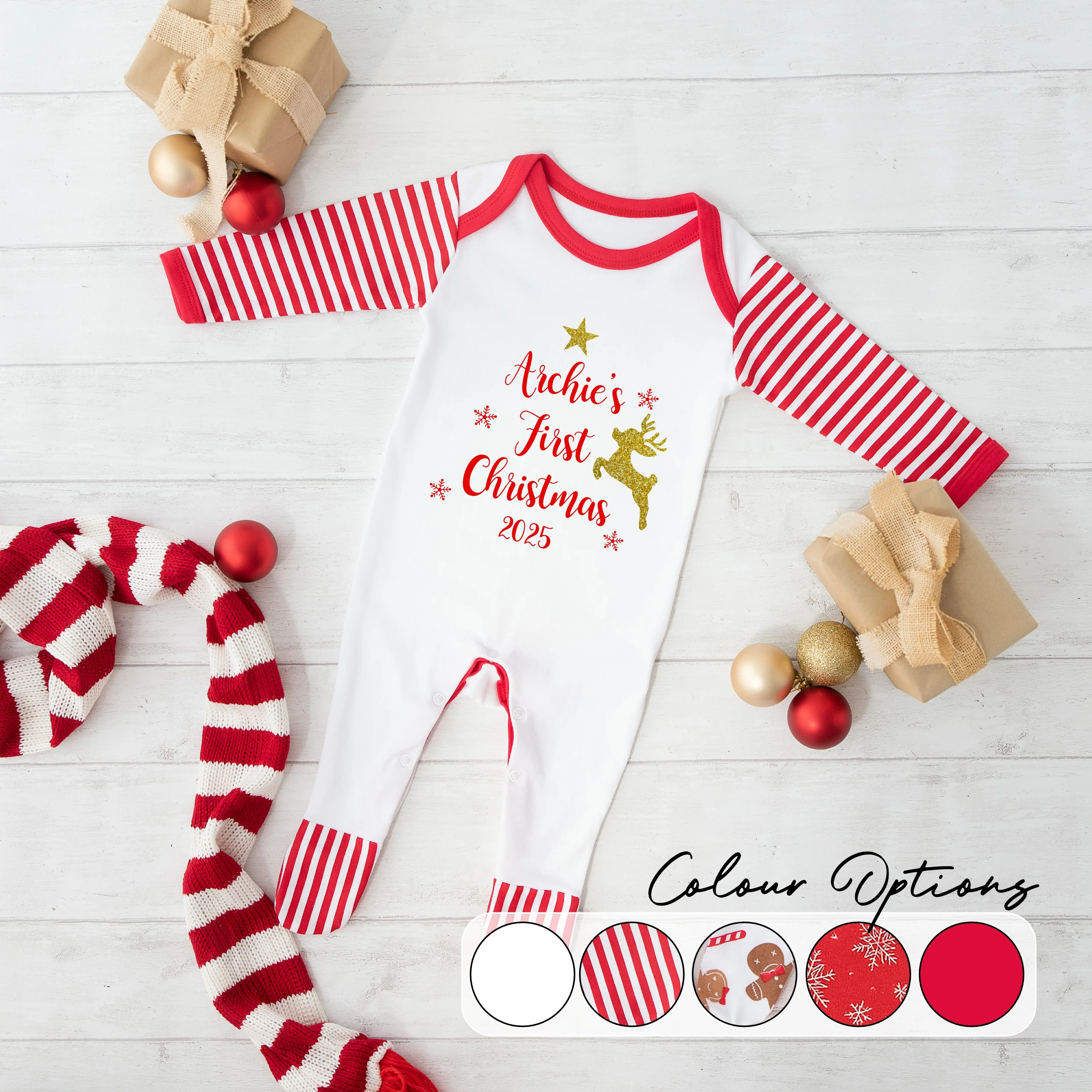 Personalised My First Christmas Reindeer Star Baby Grow - Image 2