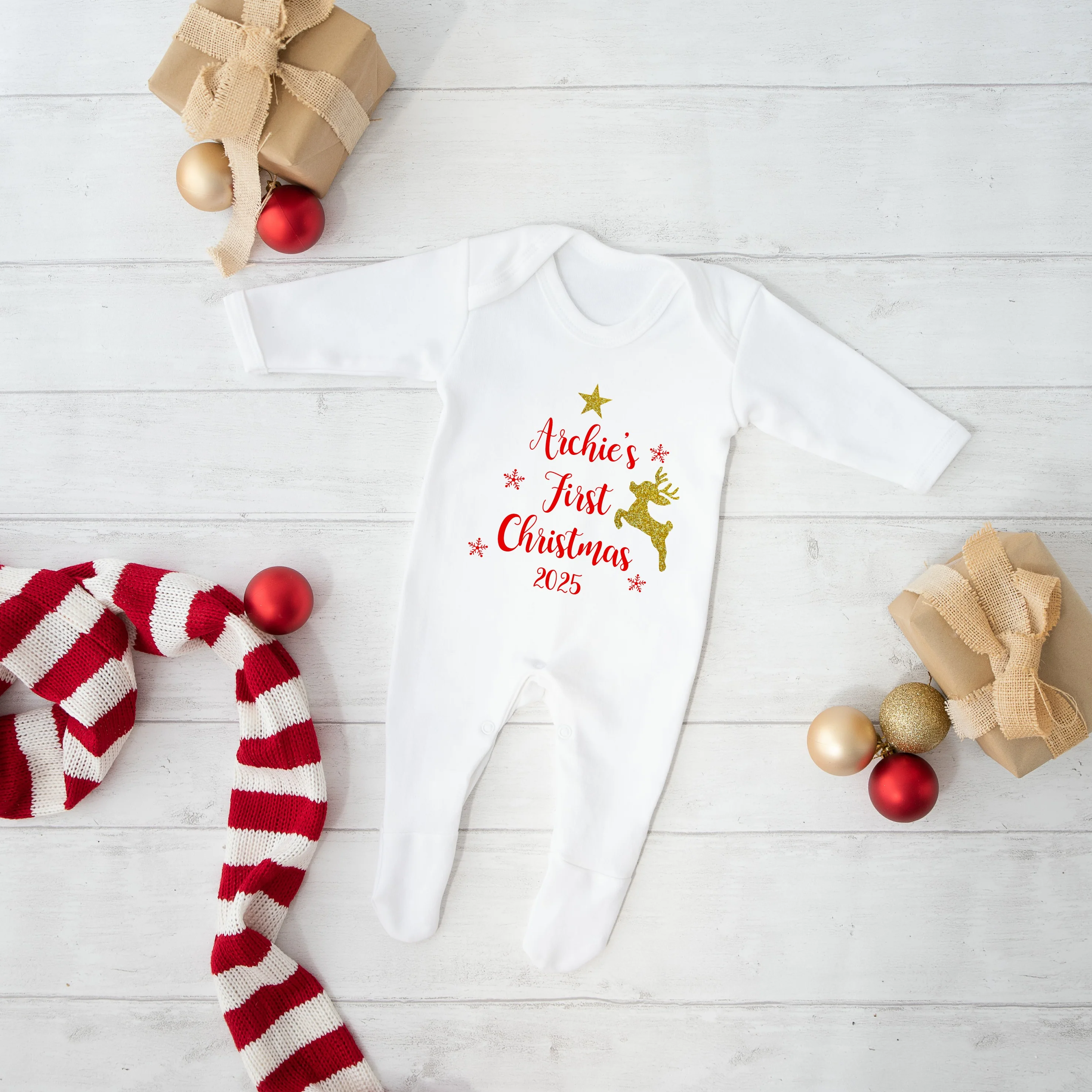 Personalised My First Christmas Reindeer Star Baby Grow - Image 6