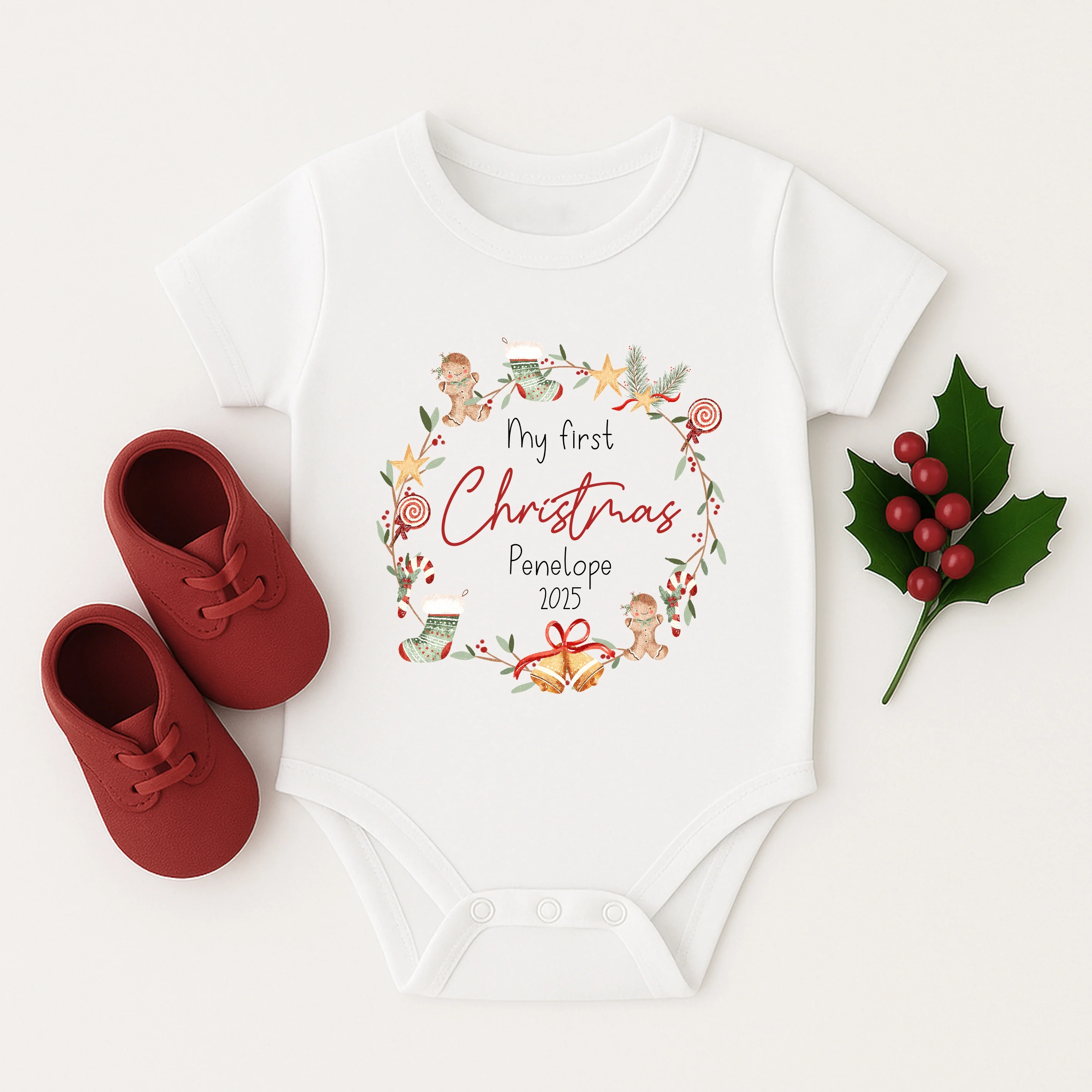 Personalised My First Christmas Wreath Baby Grow/Vest/Bib