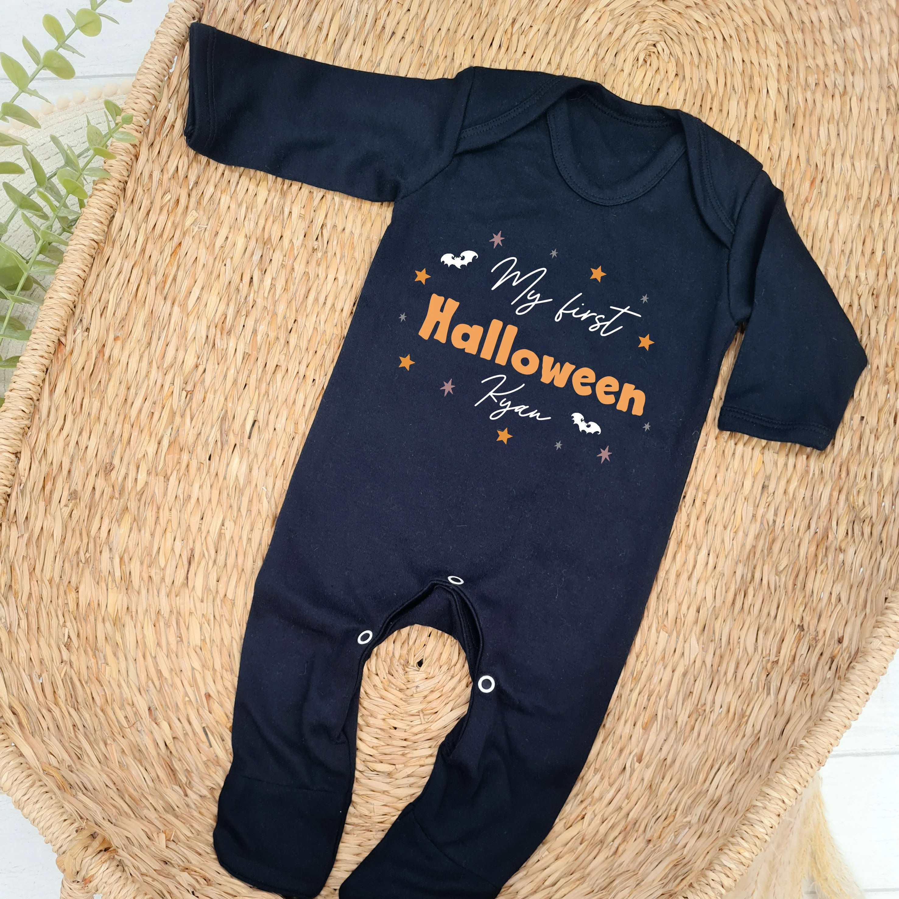 Personalised My First Halloween Bats Black Babygrow/Vest - Image 2