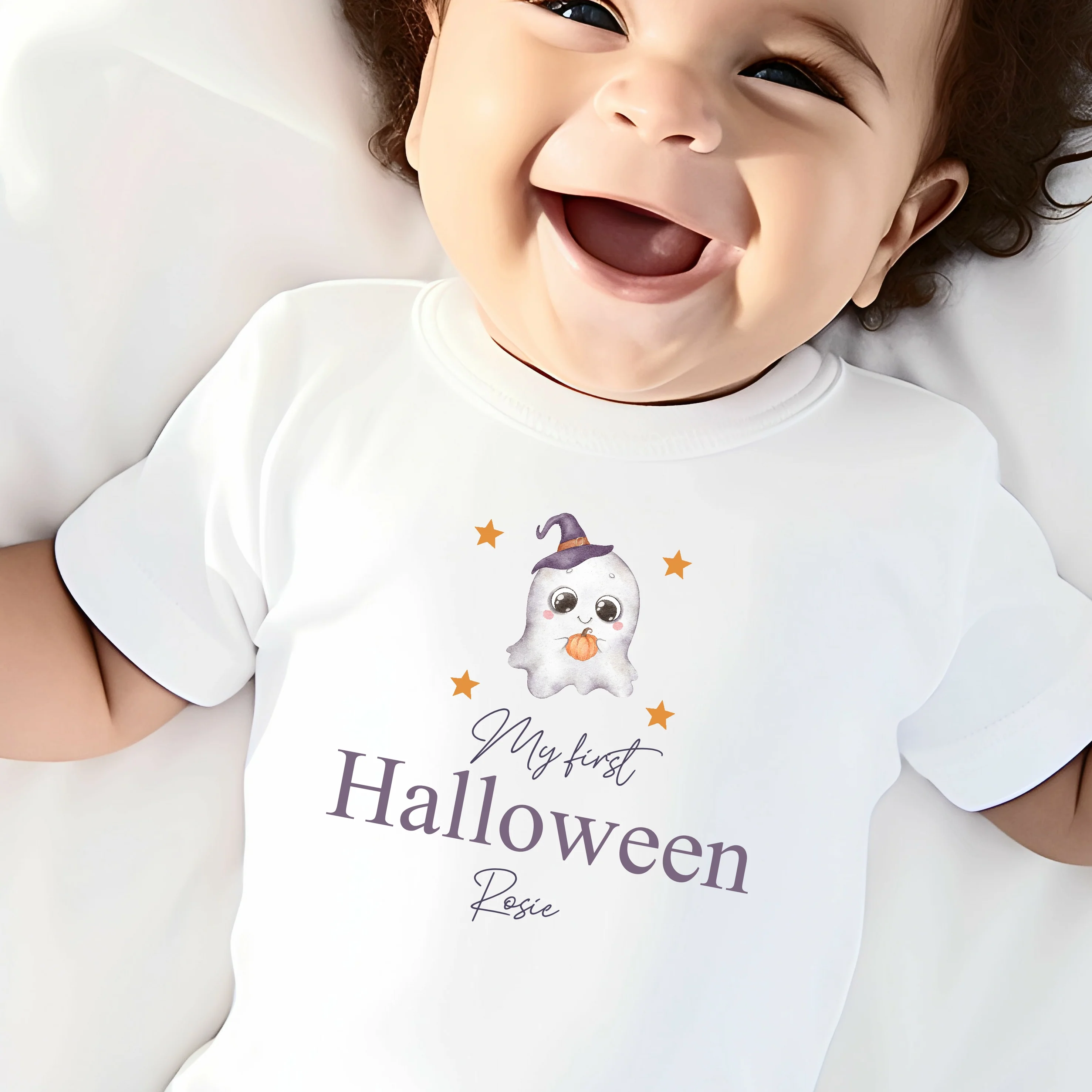 Personalised My First Halloween Ghost Babygrow/Vest/Bib