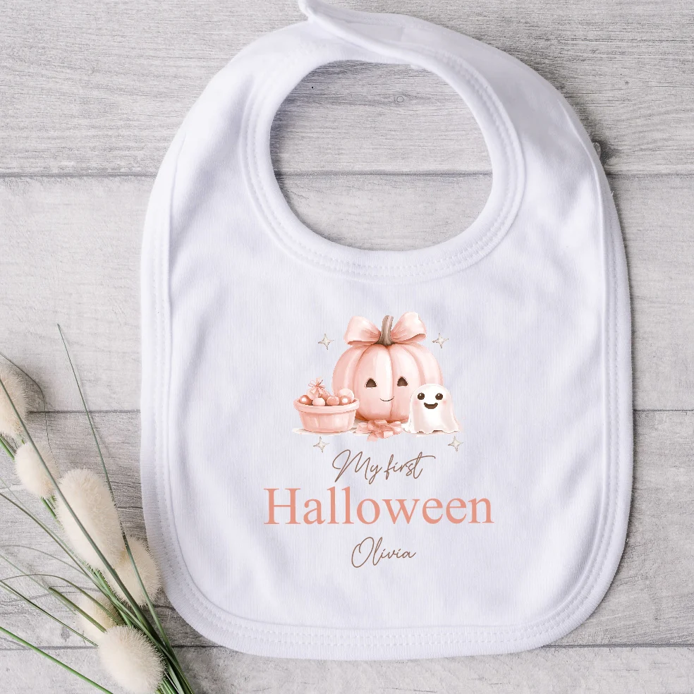 Personalised My First Halloween Pink Pumpkin Babygrow/Vest/Bib - Image 3