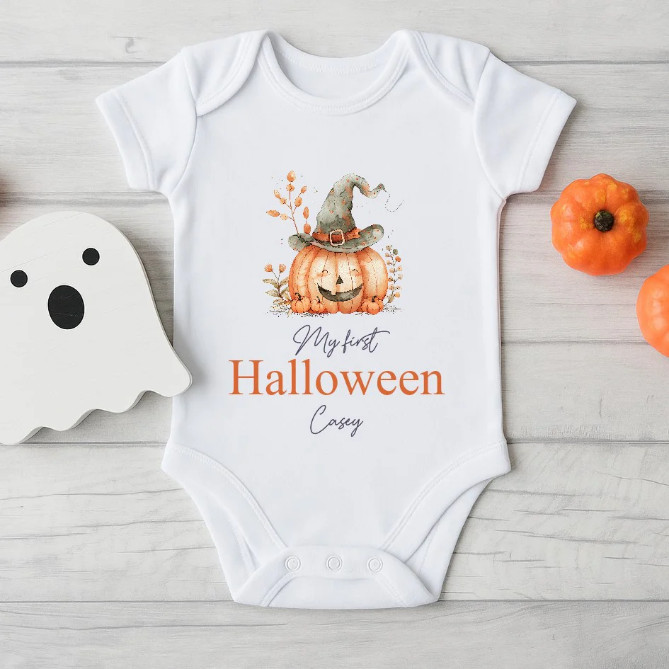 Personalised My First Halloween Pumpkin Babygrow/Vest/Bib - Image 3