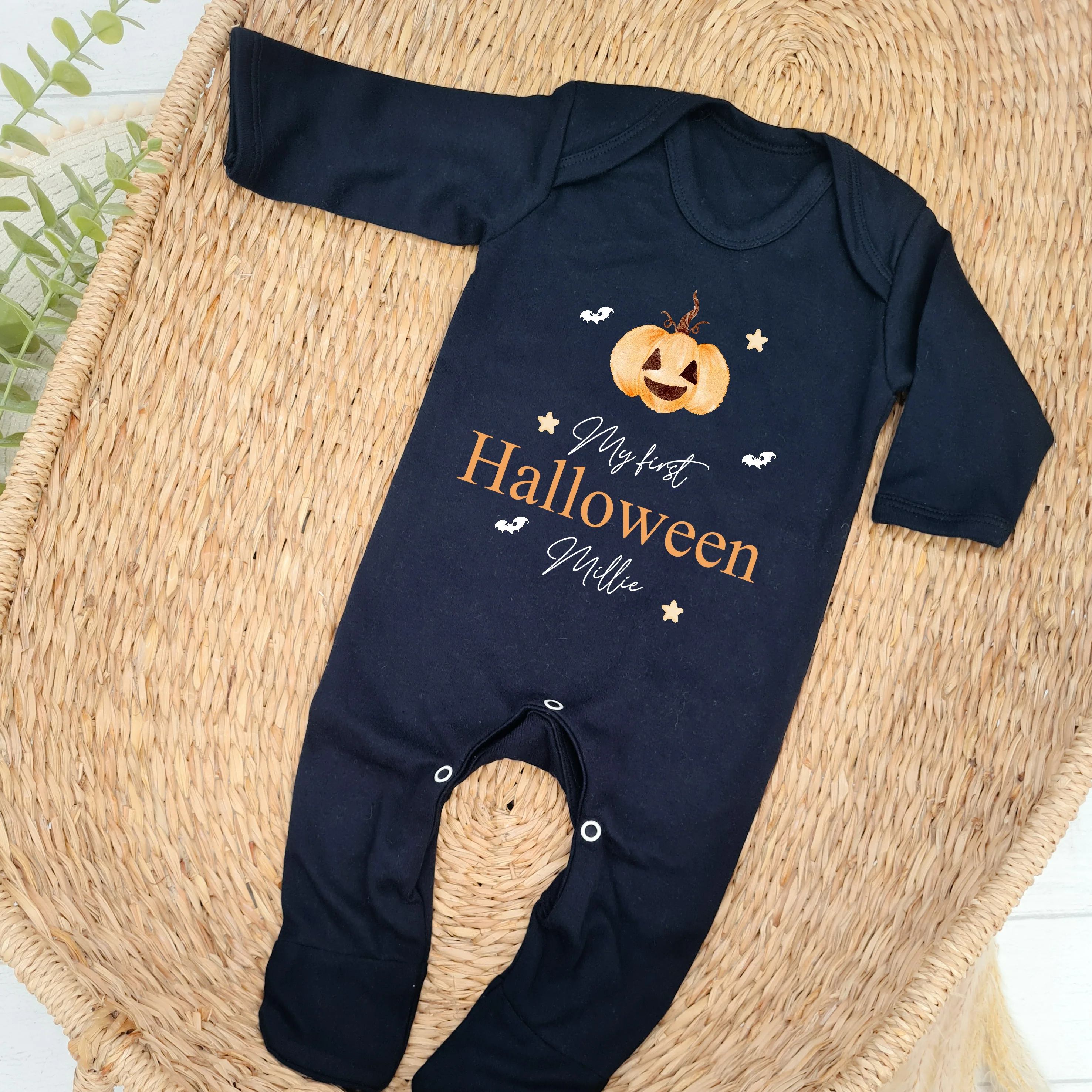 Personalised My First Halloween Pumpkin Black Babygrow/Vest - Image 2