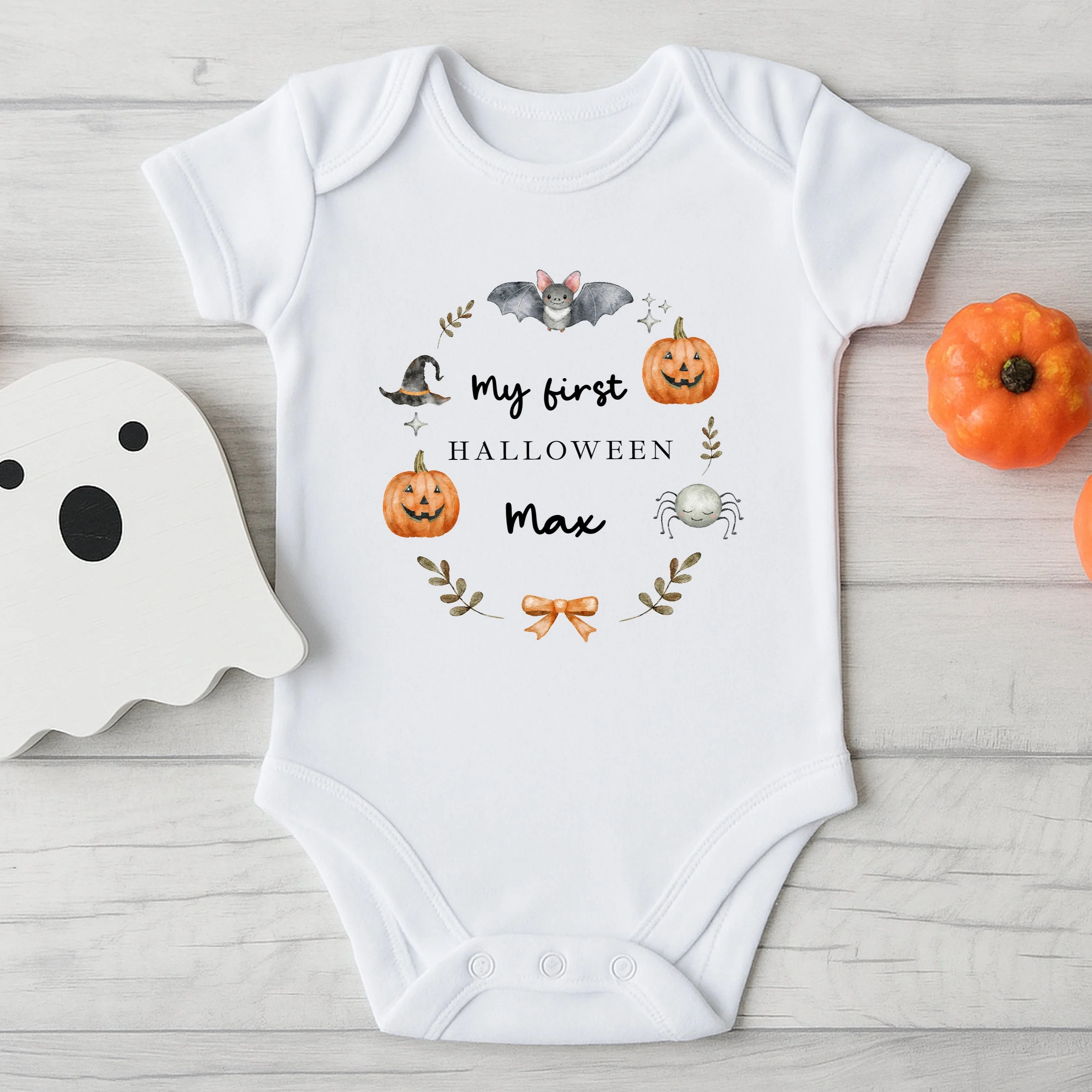 Personalised My First Halloween Pumpkin Wreath Babygrow/Vest/Bib