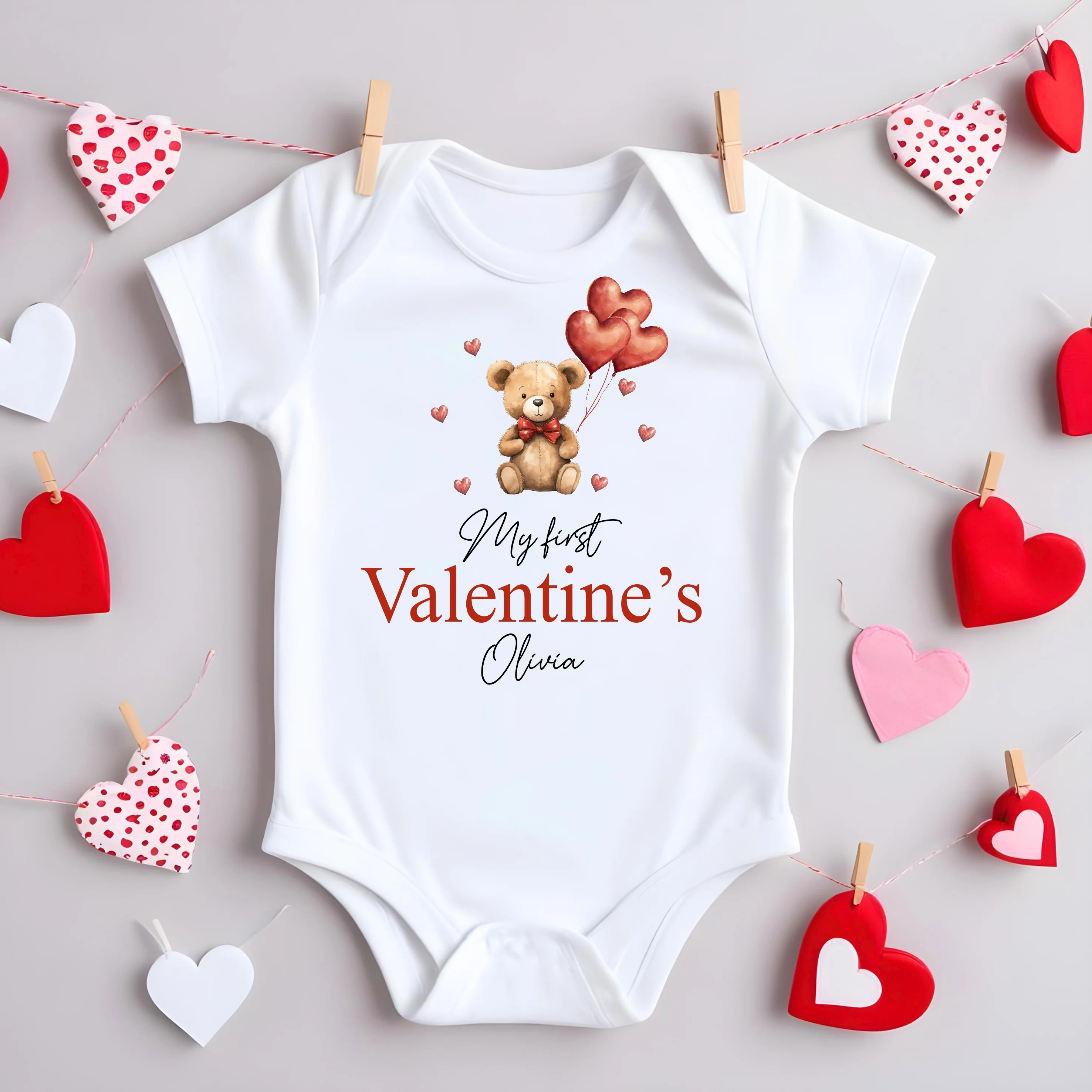 Personalised My First Valentines Day Bears Balloons Baby Grow or Vest