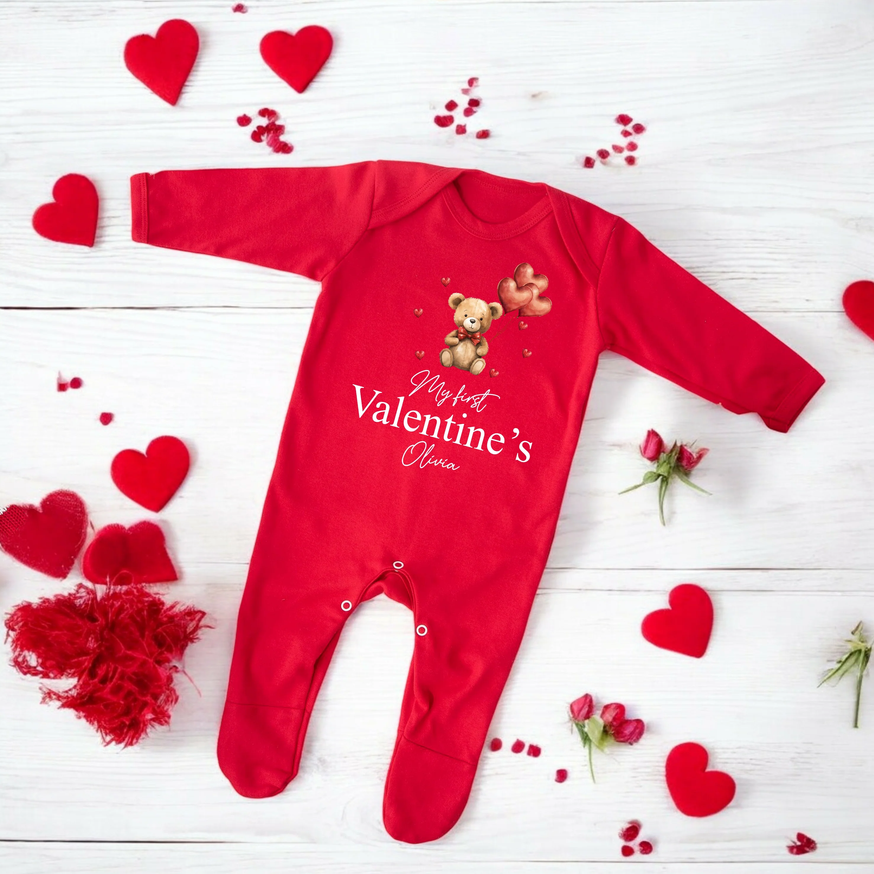 Personalised My First Valentines Day Bears Balloons Baby Grow or Vest - Image 2