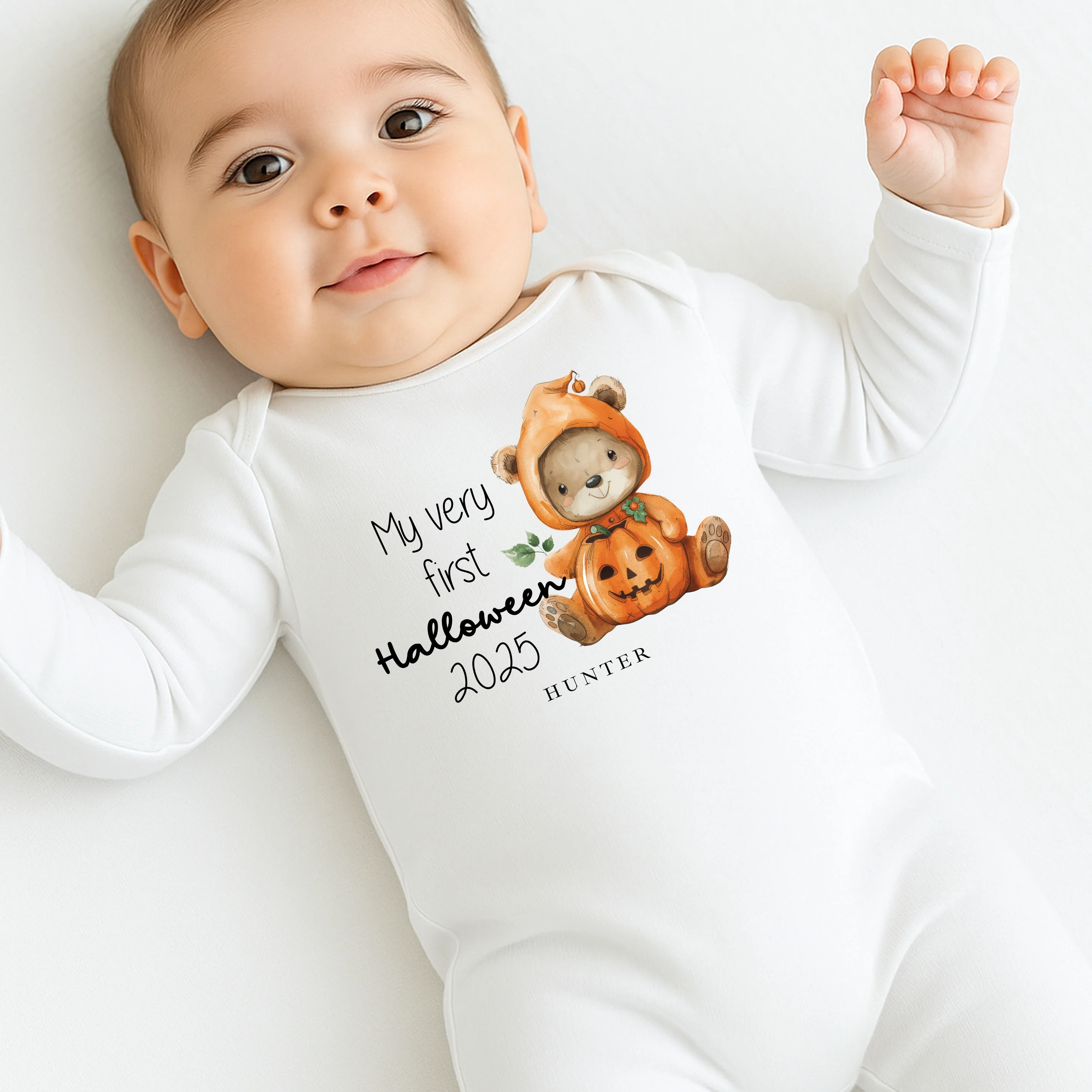 Personalised My Very First Halloween Pumpkin Teddy Babygrow/Vest/Bib - Image 2