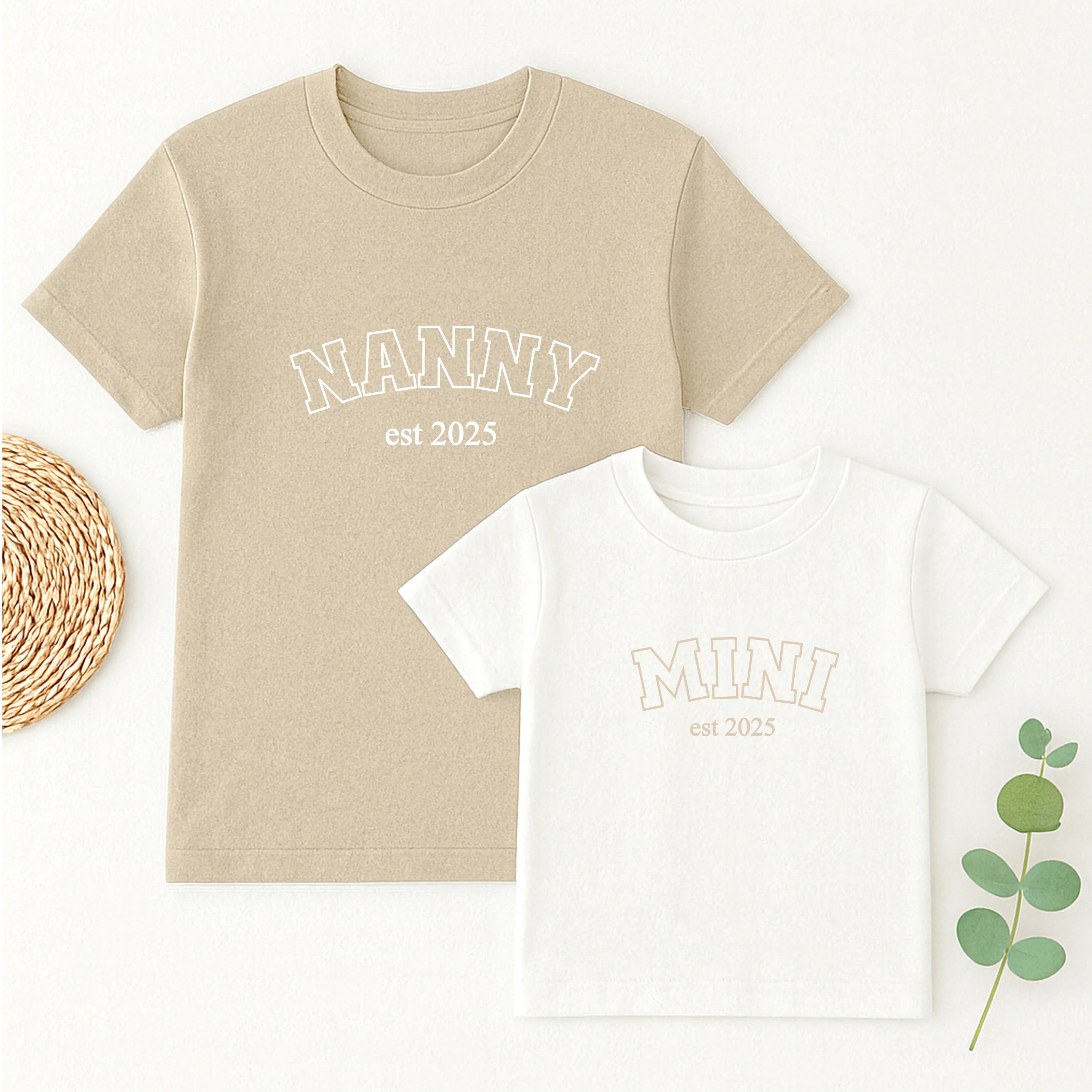 Personalised Nanny & Mini Est Beige Matching Outfits