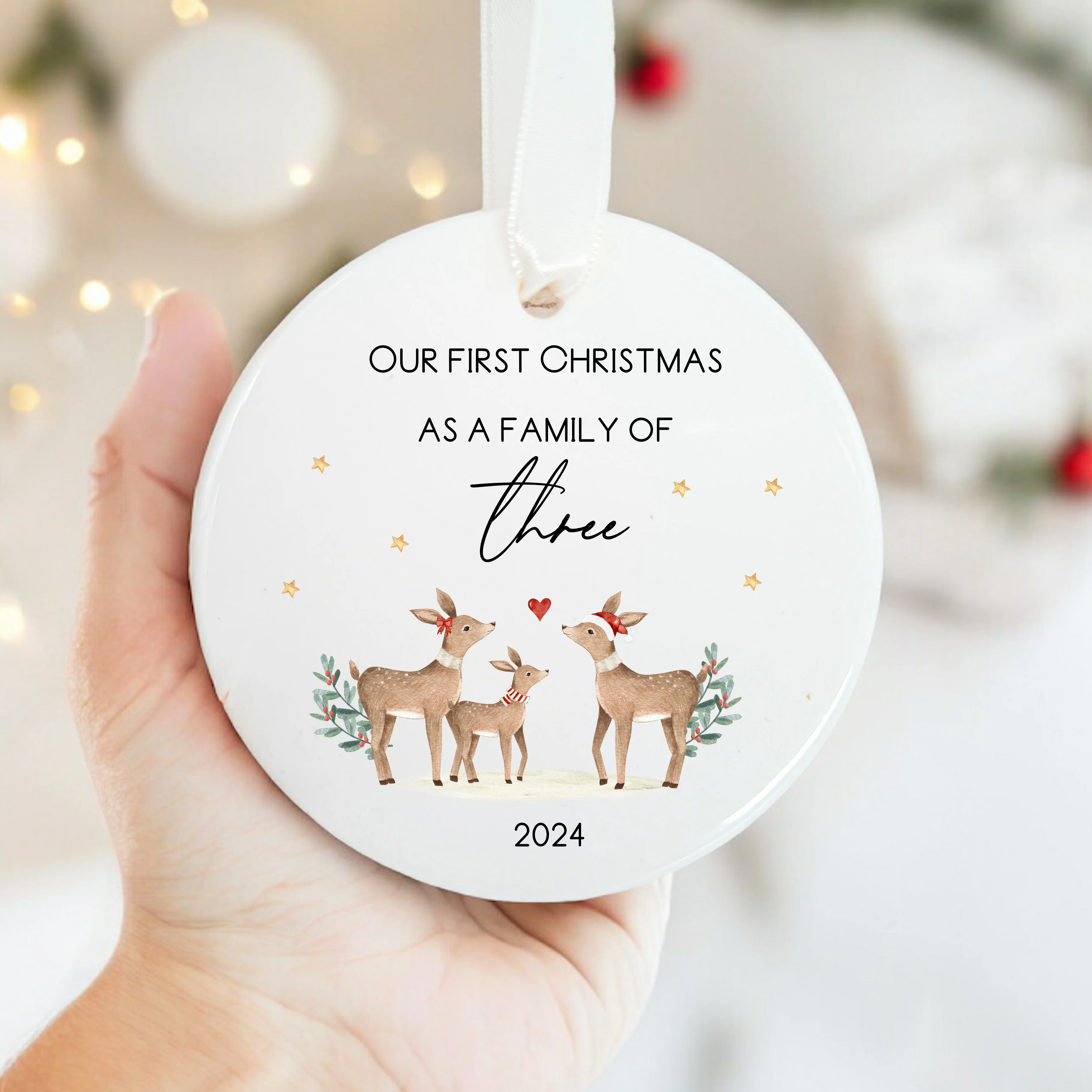 Personalised Our First Family of Three or Four Christmas Bauble - Image 2