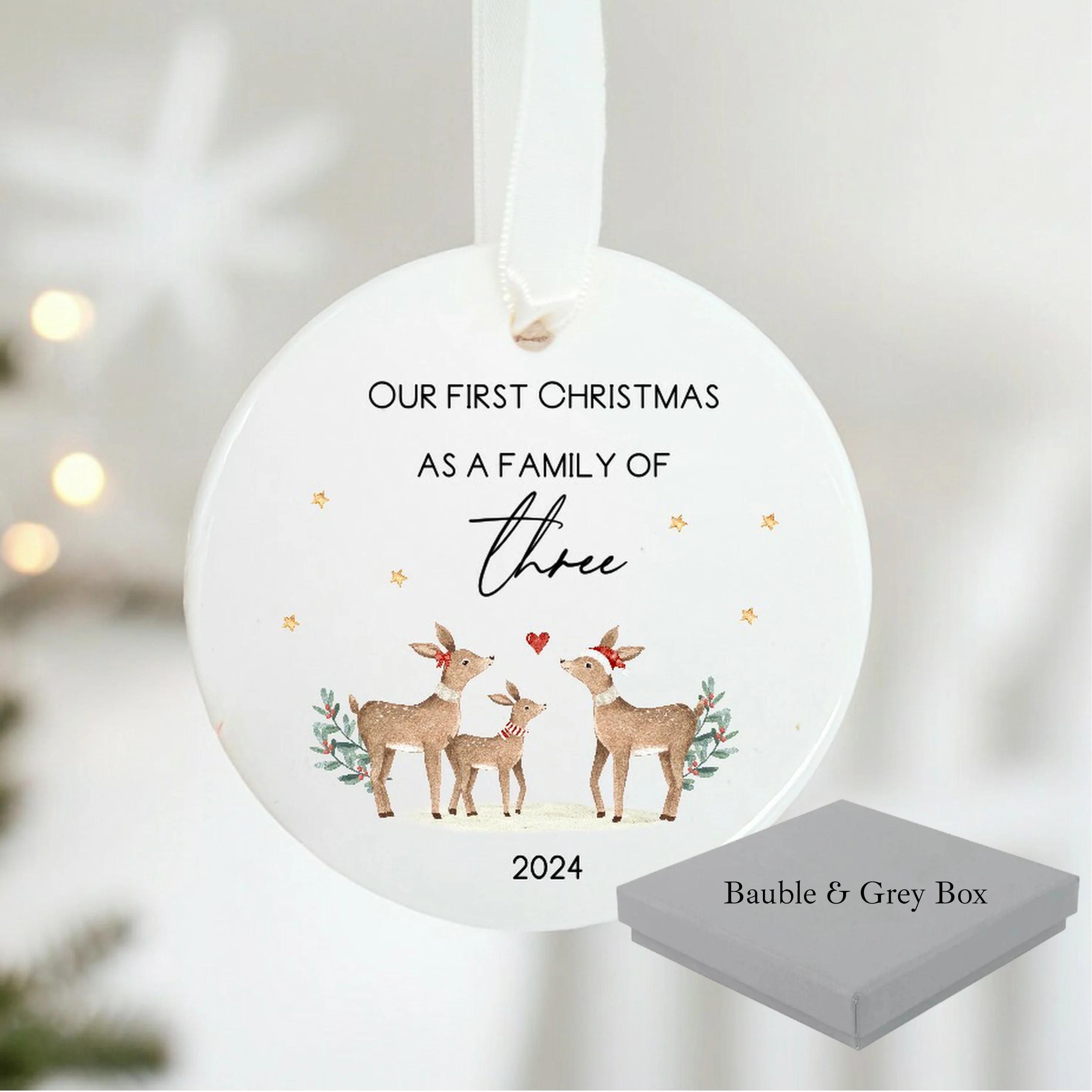 Personalised Our First Family of Three or Four Christmas Bauble - Image 5