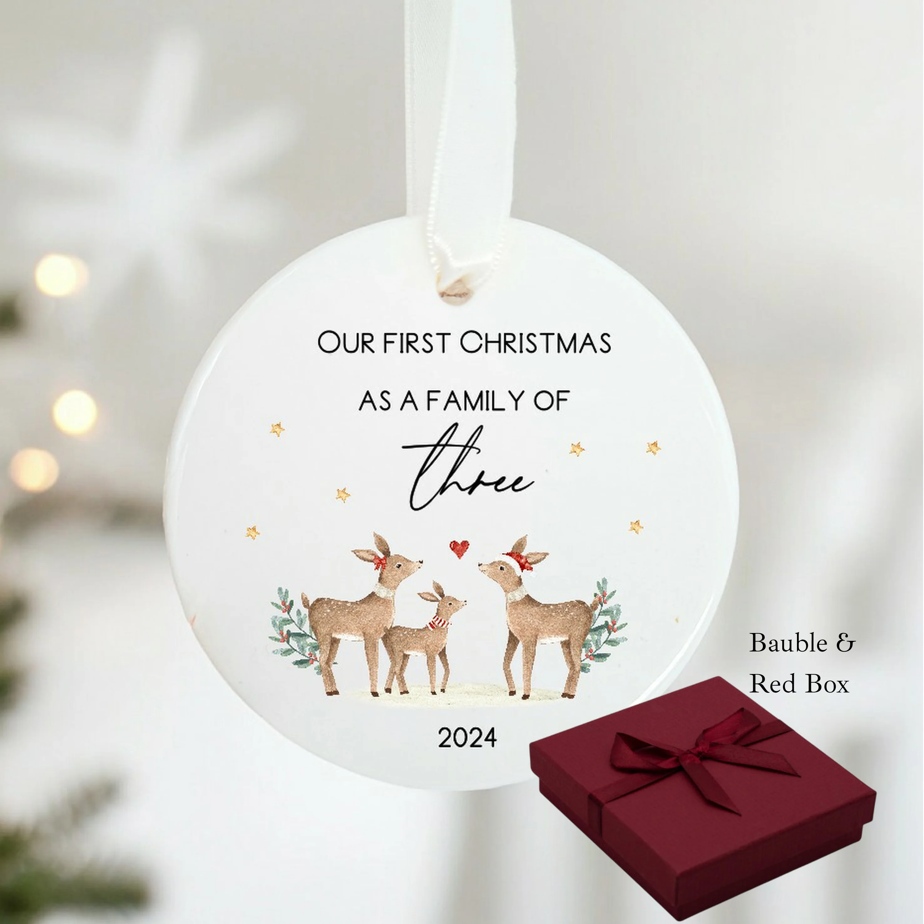 Personalised Our First Family of Three or Four Christmas Bauble - Image 6