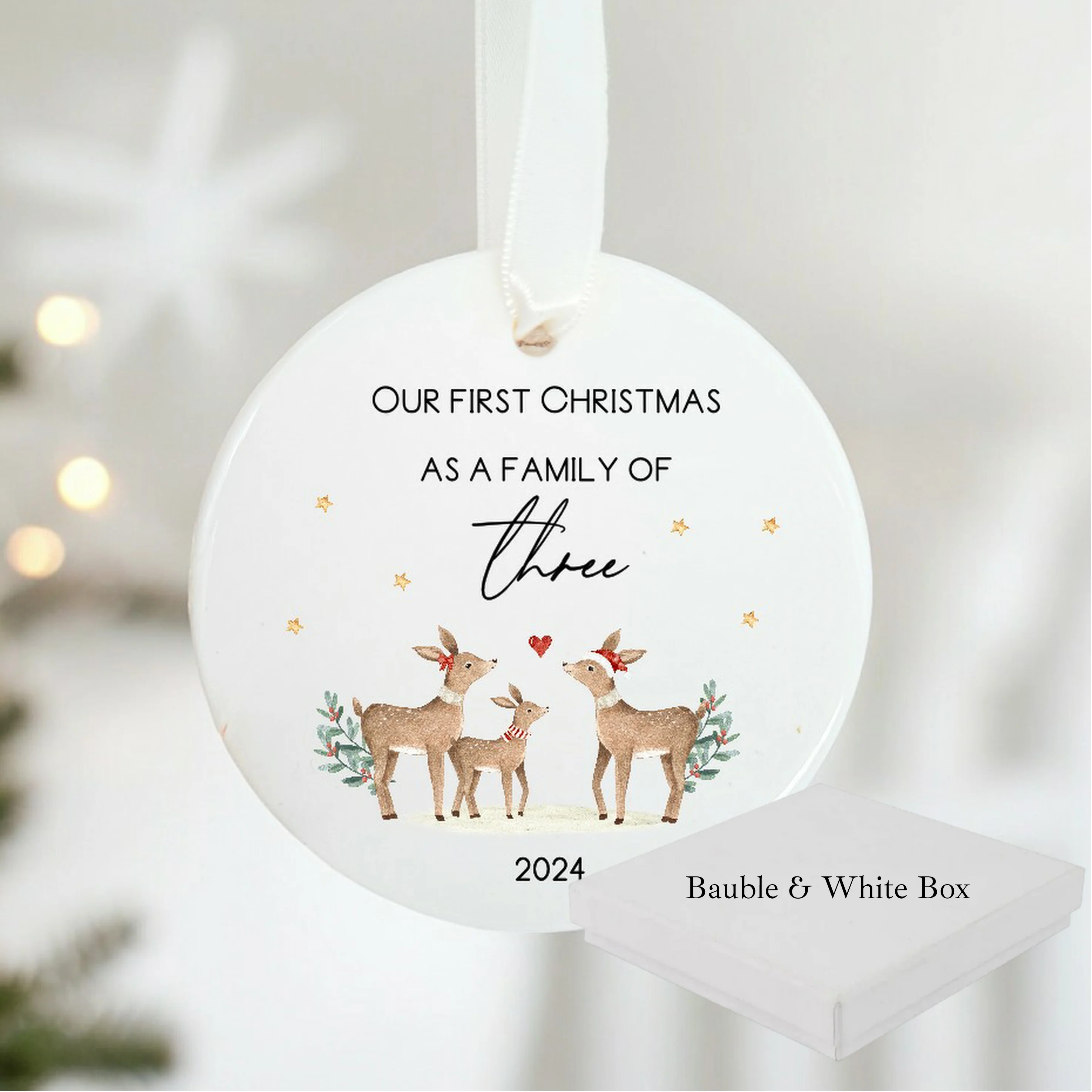 Personalised Our First Family of Three or Four Christmas Bauble - Image 8