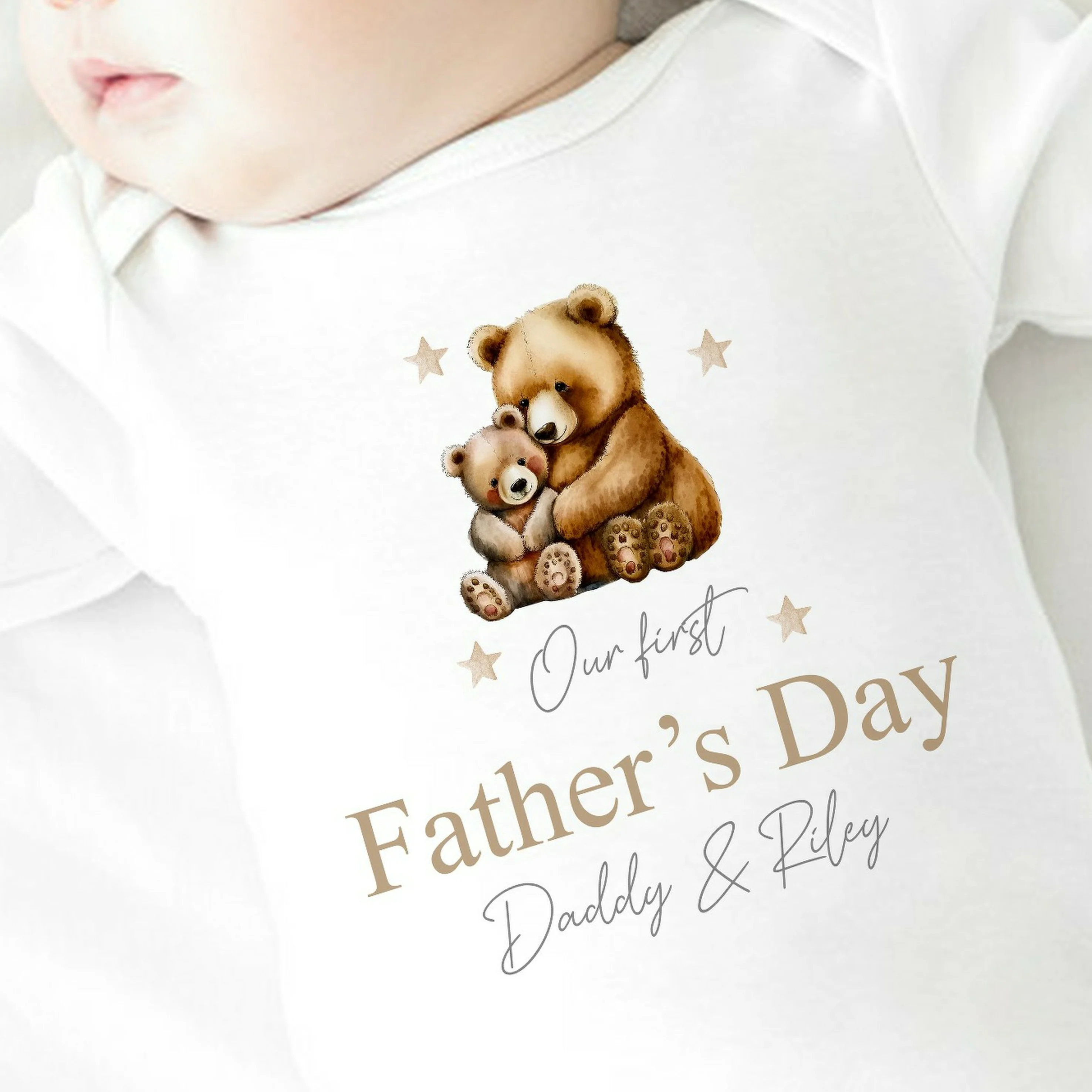 Personalised Our First Father's Day Brown Bears Baby Grow or Vest