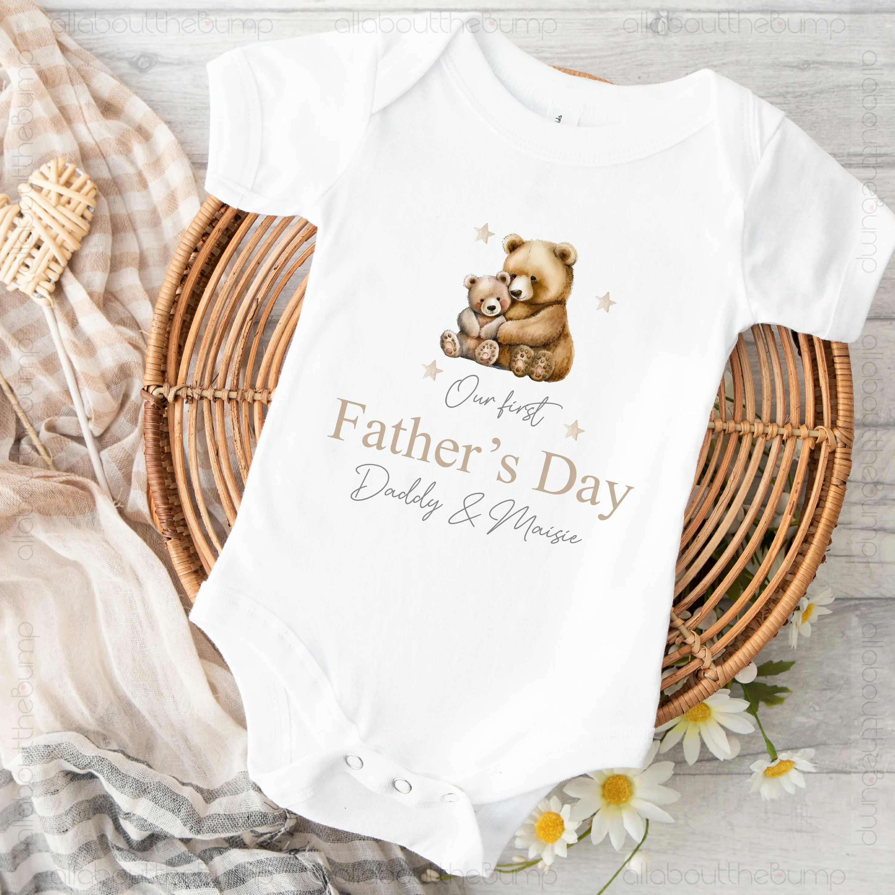 Personalised Our First Father's Day Brown Bears Baby Grow or Vest - Image 2