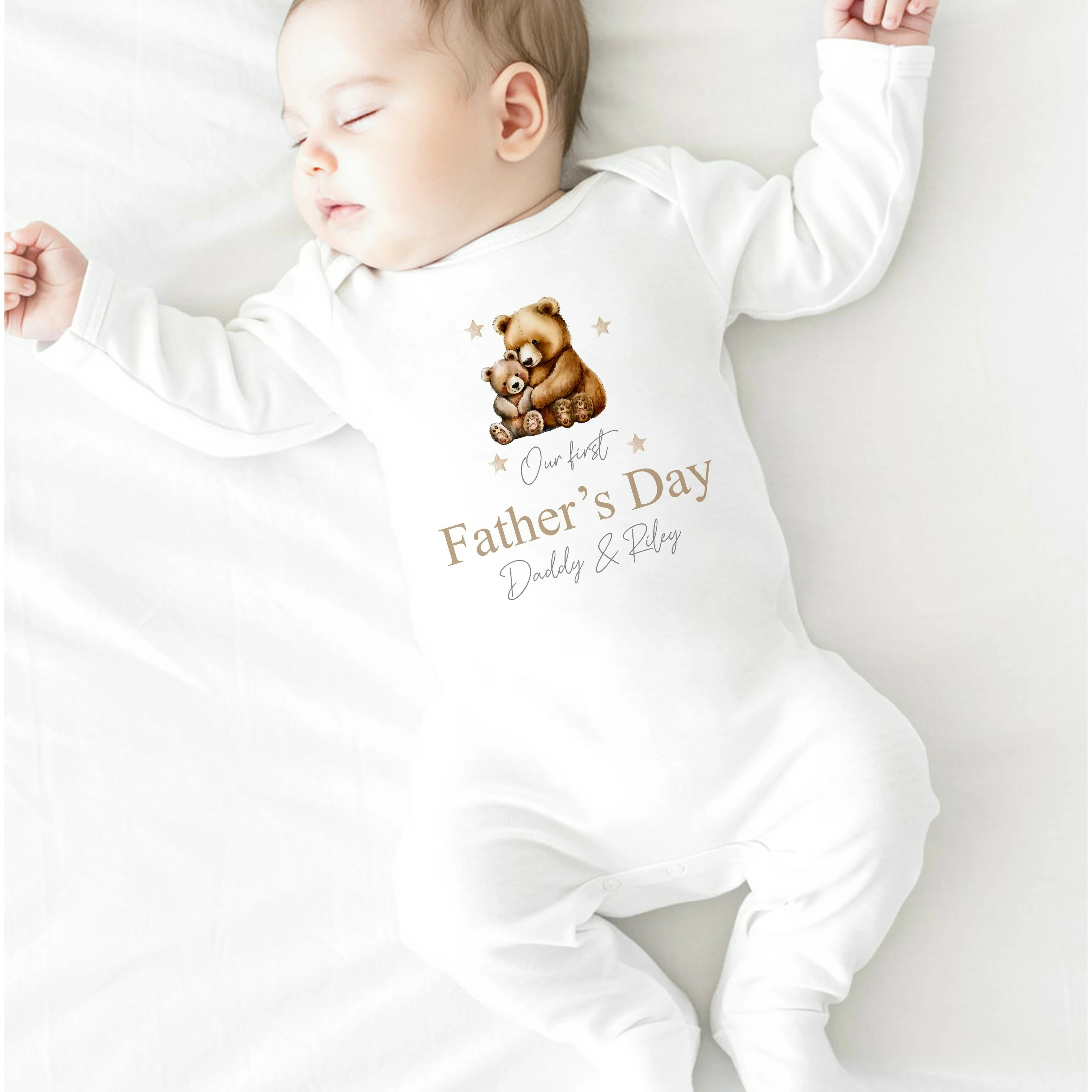 Personalised Our First Father's Day Brown Bears Baby Grow or Vest - Image 3