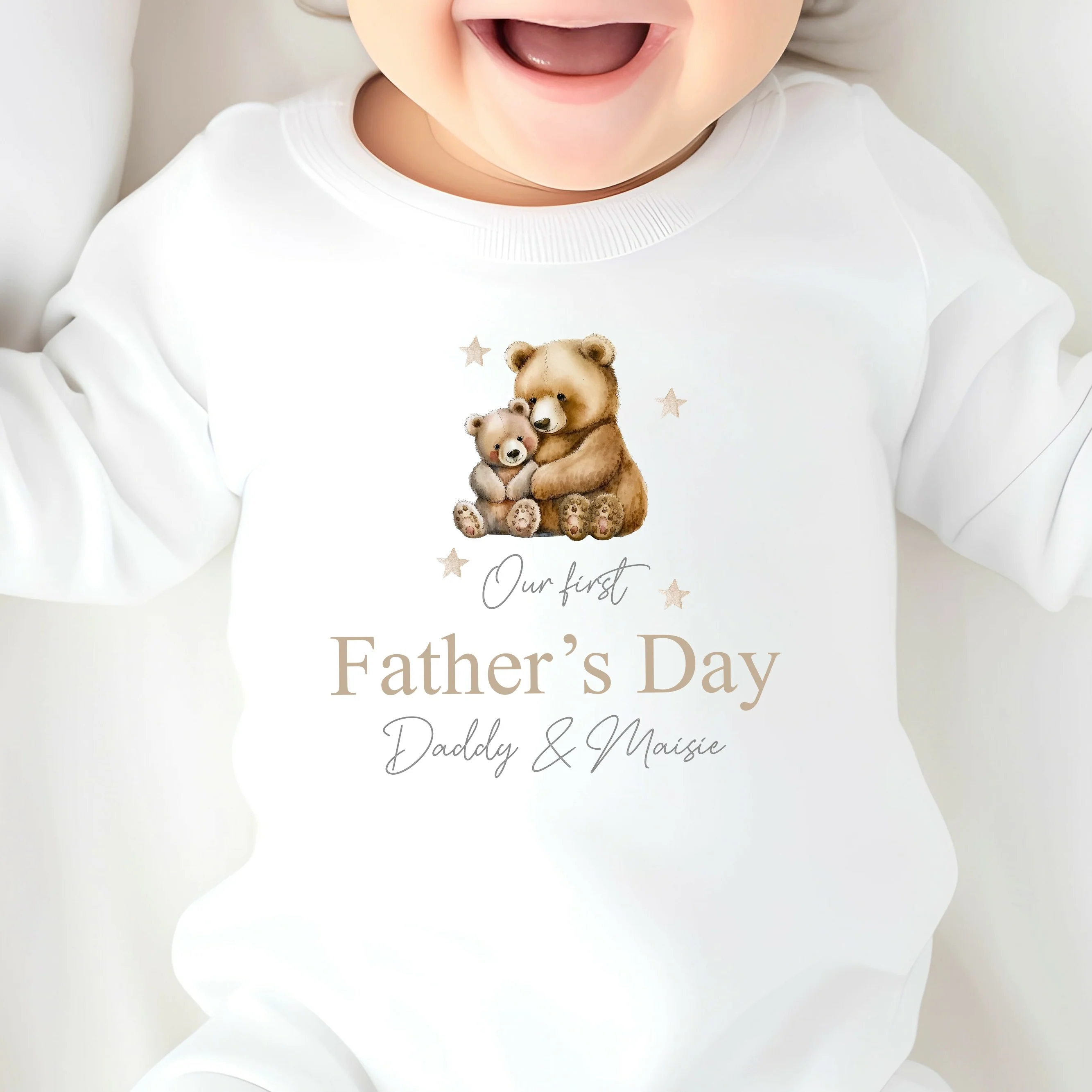 Personalised Our First Father's Day Brown Bears Baby Grow or Vest - Image 5