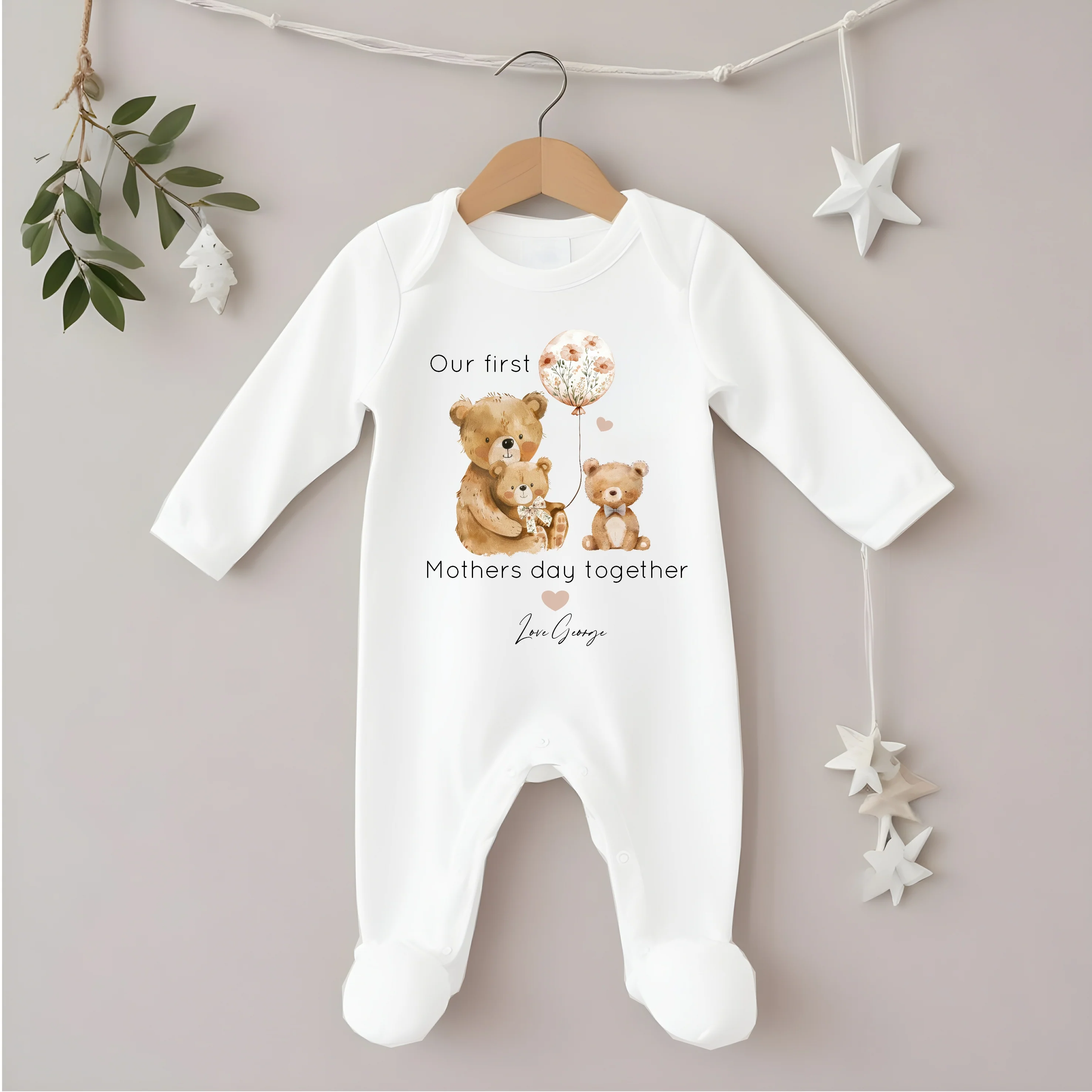 Personalised Our First Mother's Day Bear Balloons Babygrow/Vest - Image 2