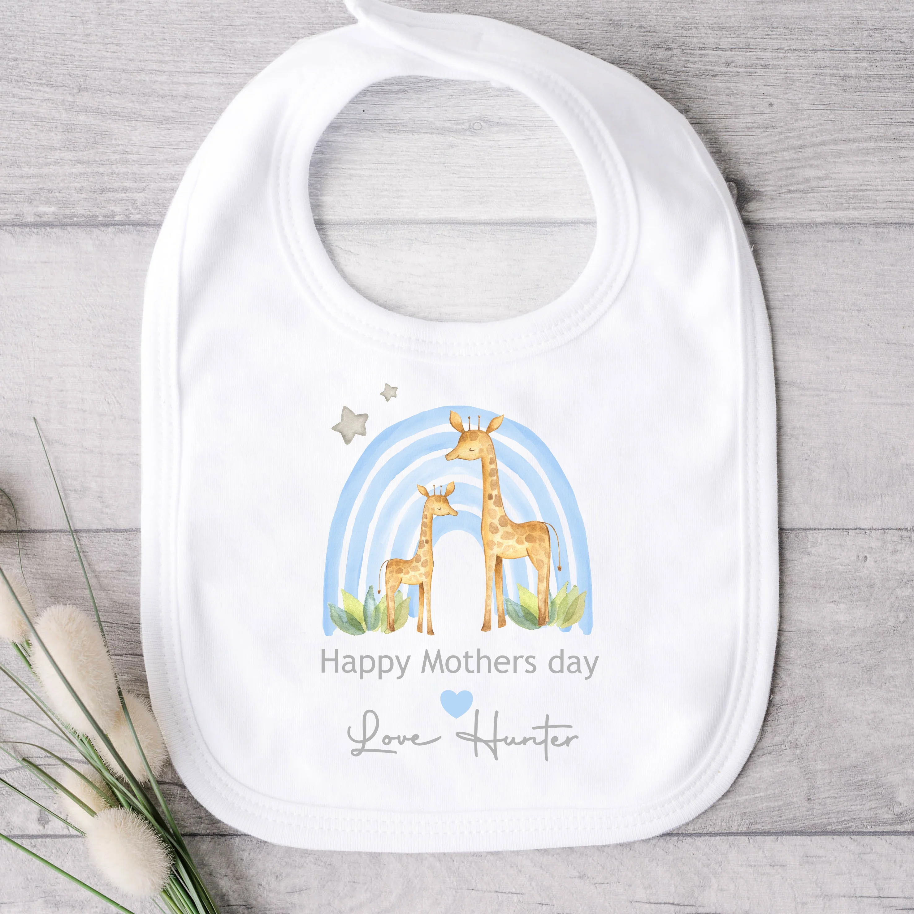 Personalised Our First Mother's Day Blue Rainbow Giraffe Baby Grow or Vest - Image 4