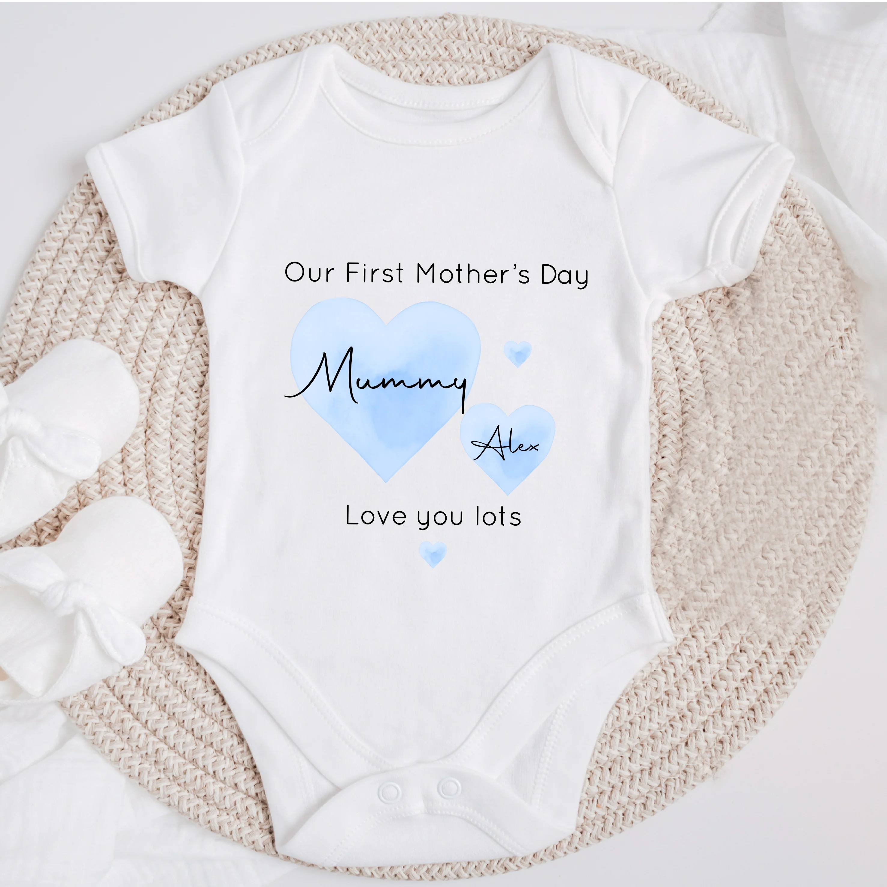 Personalised Our First Mother's Day Pink/Blue Babygrow/Vest - Image 4