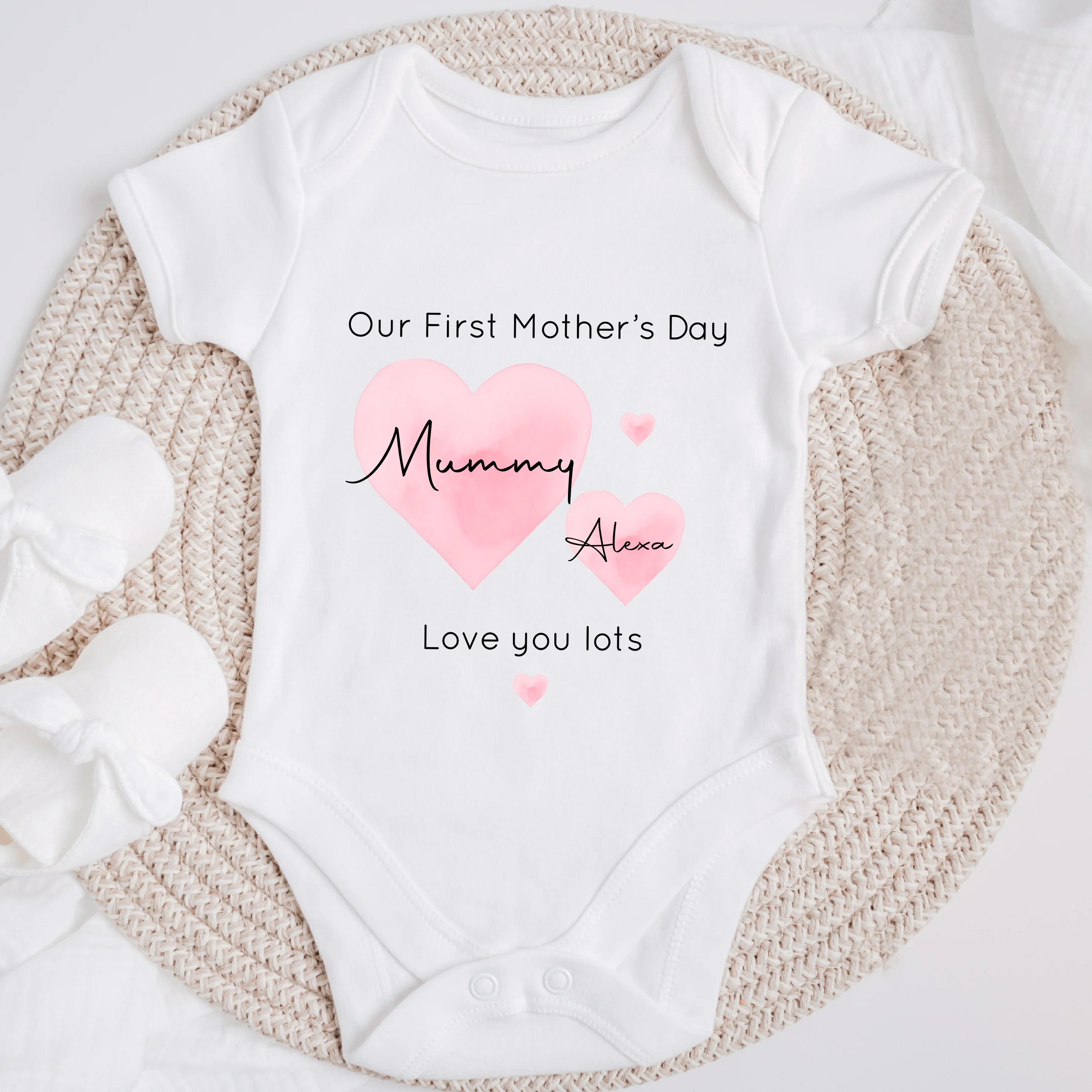Personalised Our First Mother's Day Pink/Blue Babygrow/Vest - Image 6