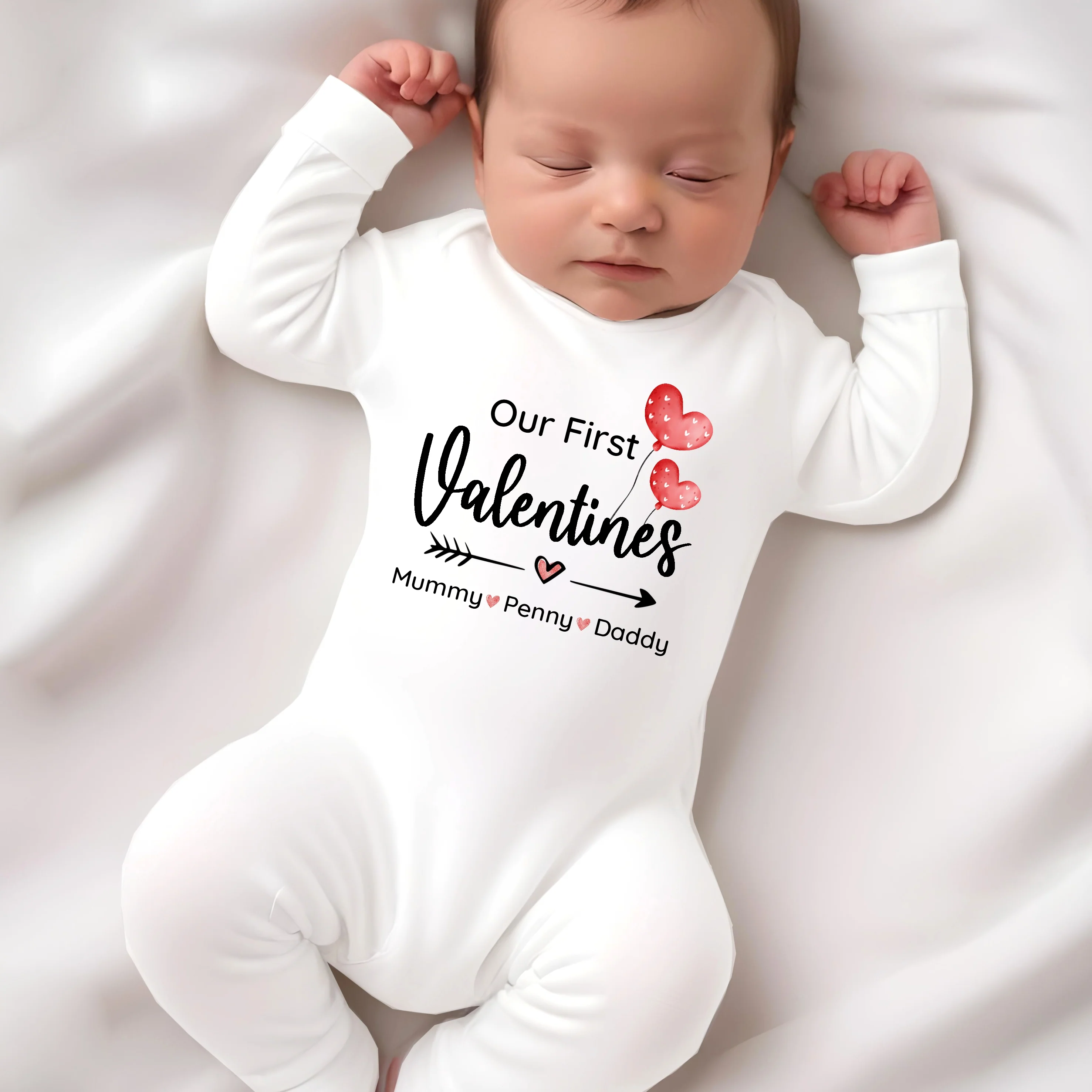 Personalised Our First Valentines As A Family Baby Grow or Vest - Image 3