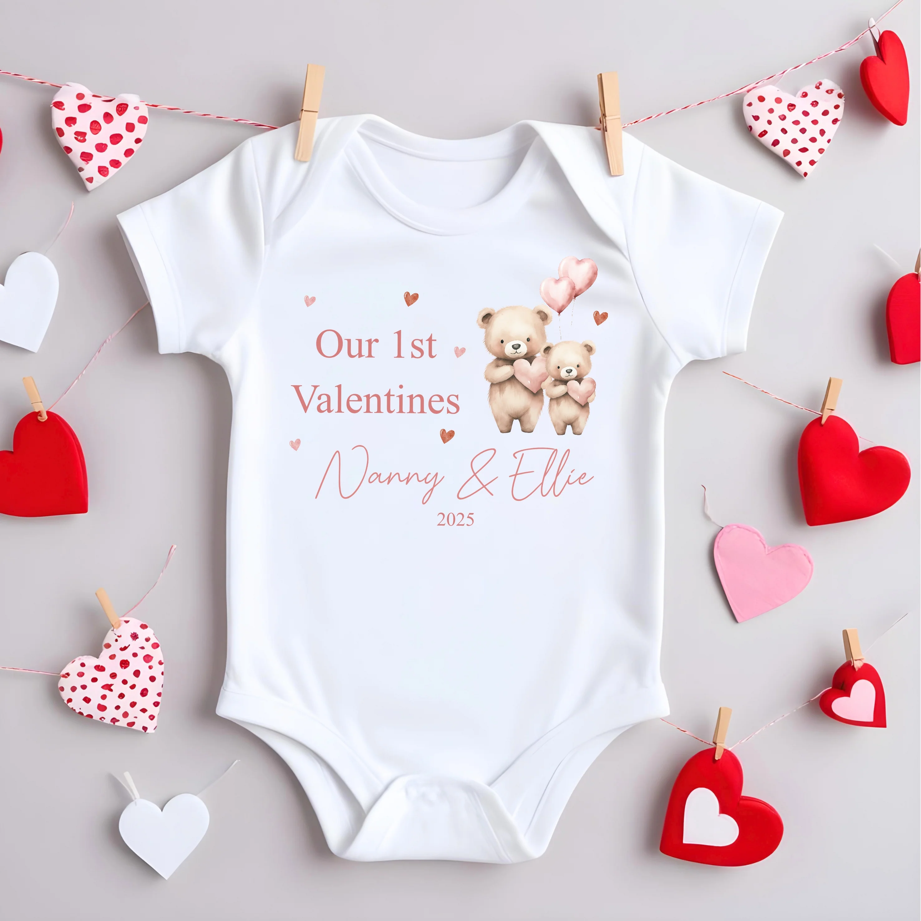 Personalised Our First Valentines Day Bears Babygrow/Vest