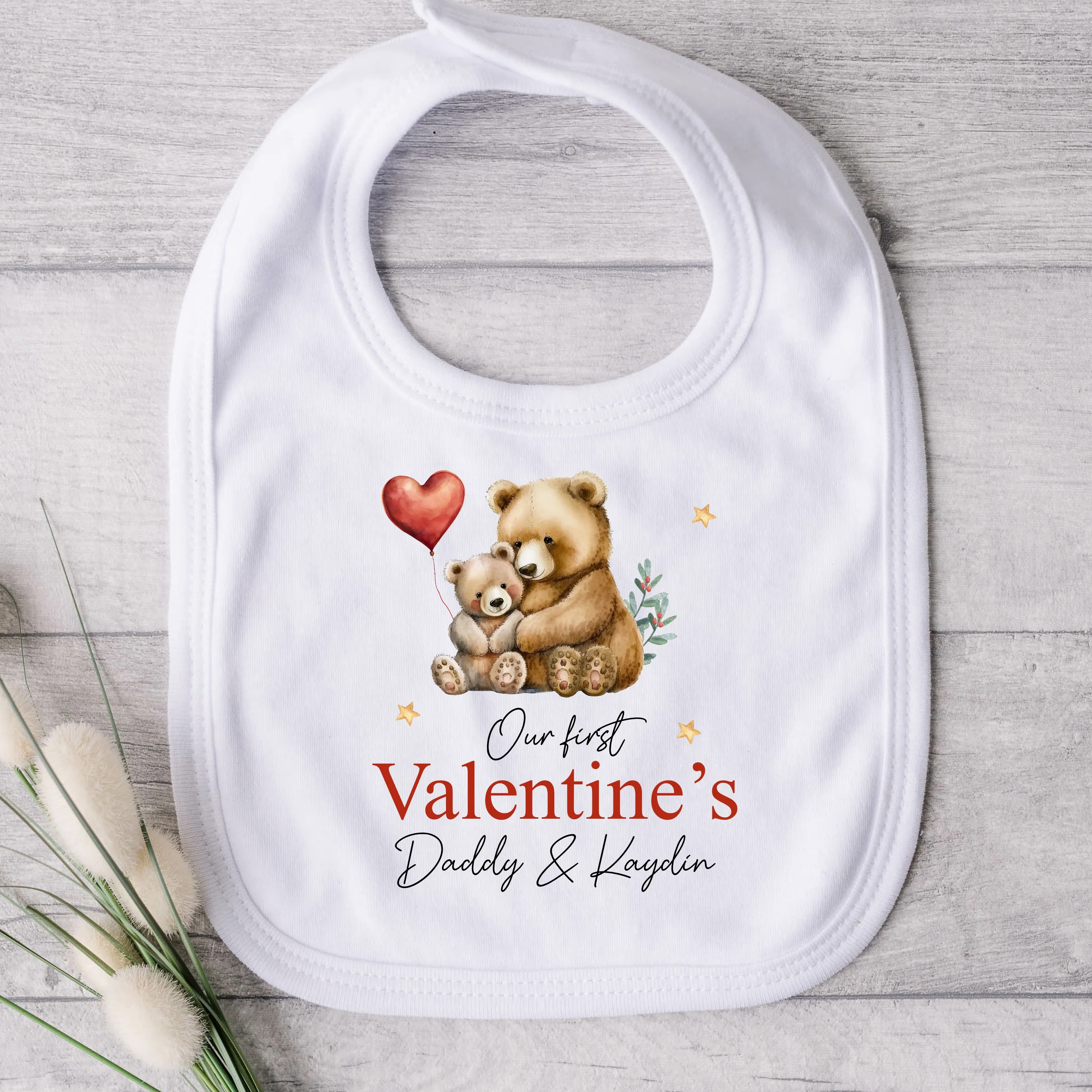 Personalised Our First Valentines Day Red Bears Baby Grow or Vest - Image 4