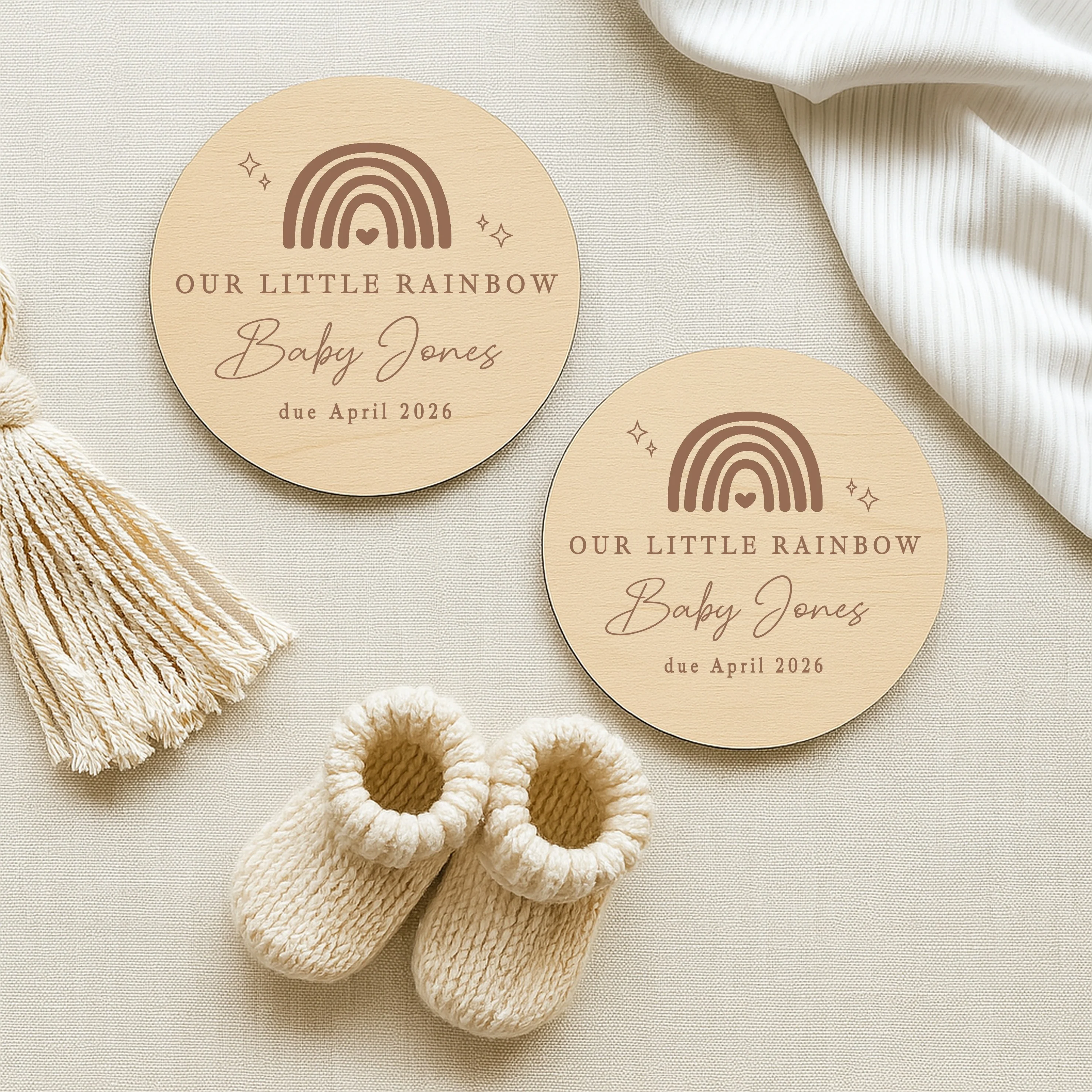 Personalised Our Little Rainbow IVF Wooden Baby Announcement Plaque - Image 2