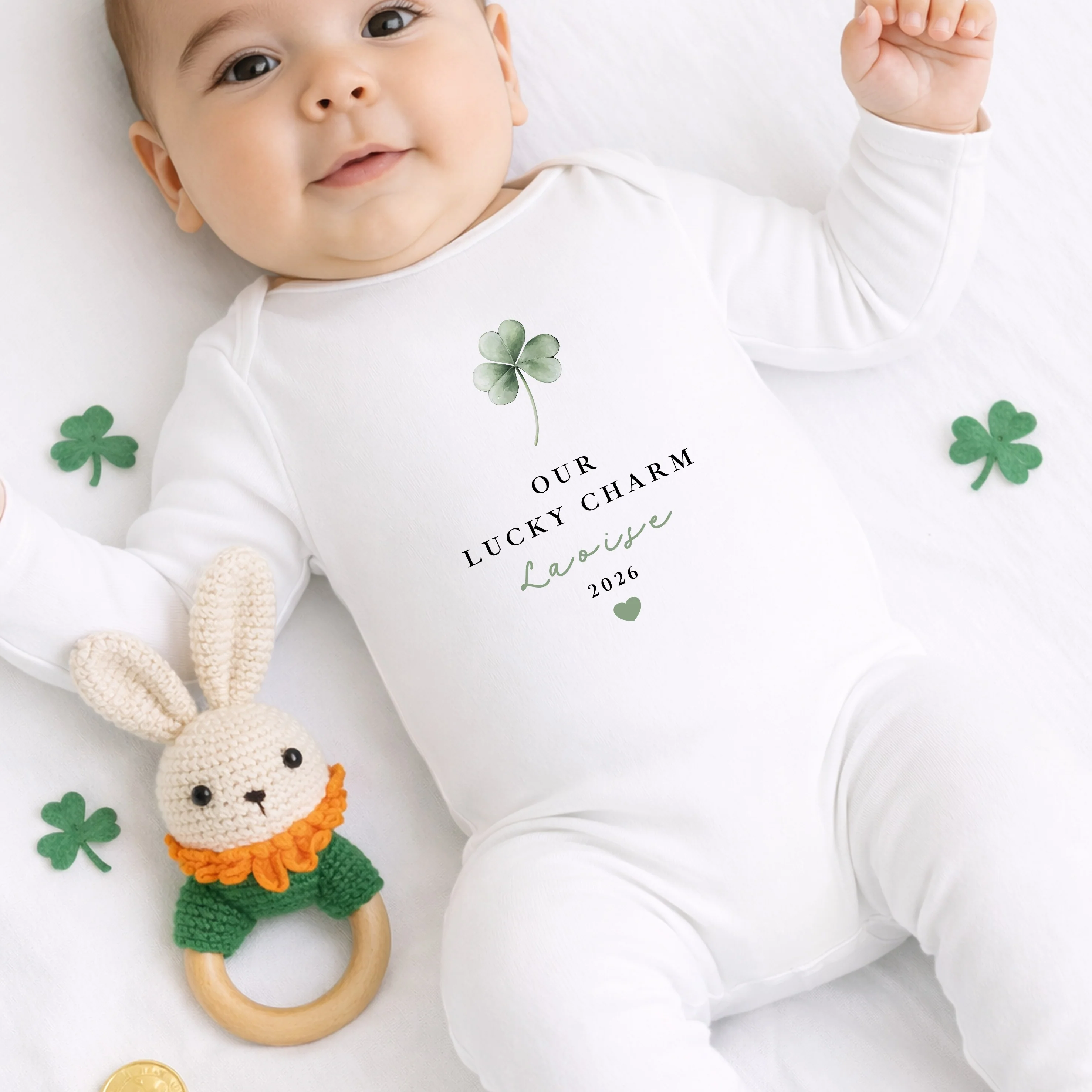 Personalised Our Lucky Charm St Patrick's Day Baby Grow, Vest or Bib - Image 4