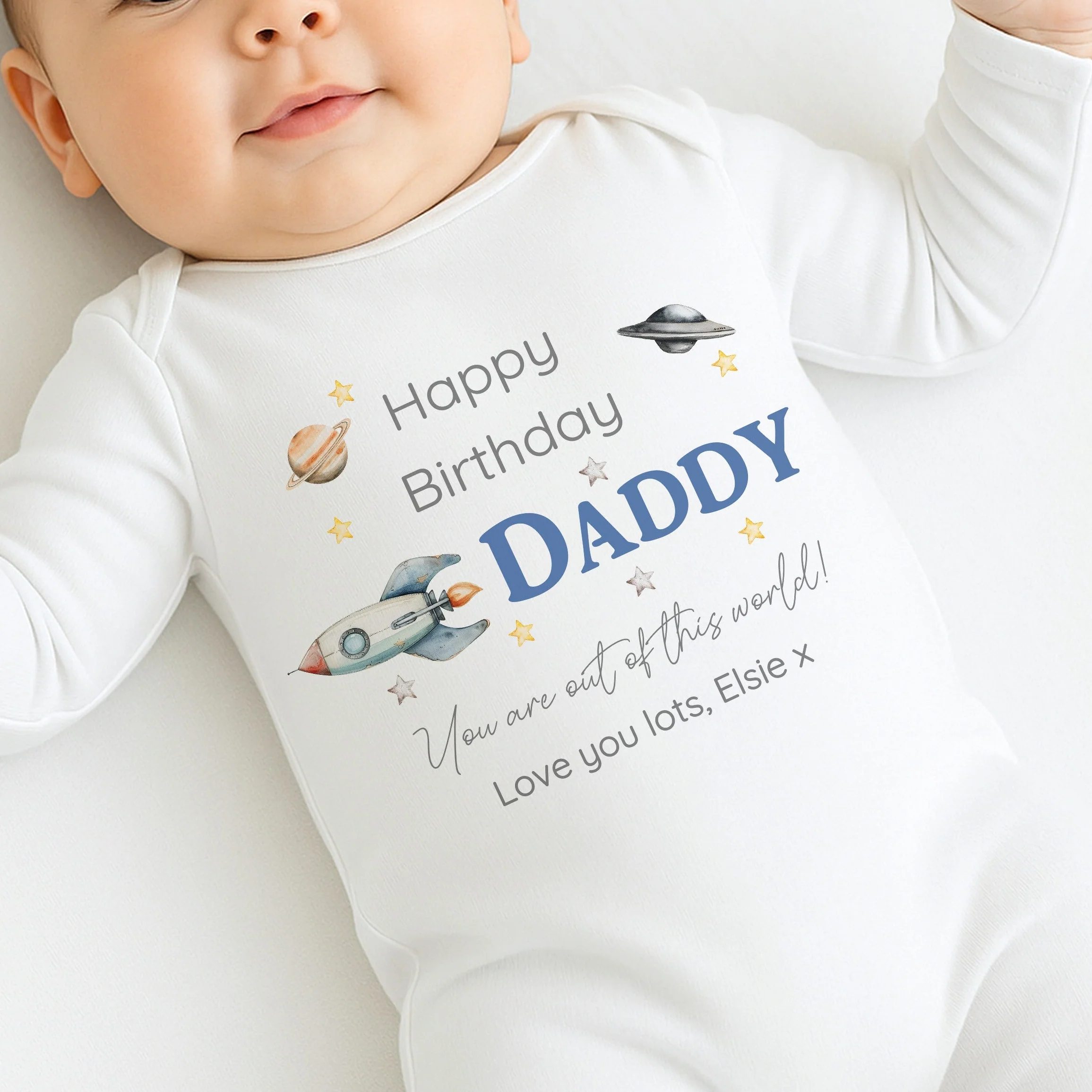 Personalised Out Of This World Happy Birthday Daddy Baby Grow or Vest