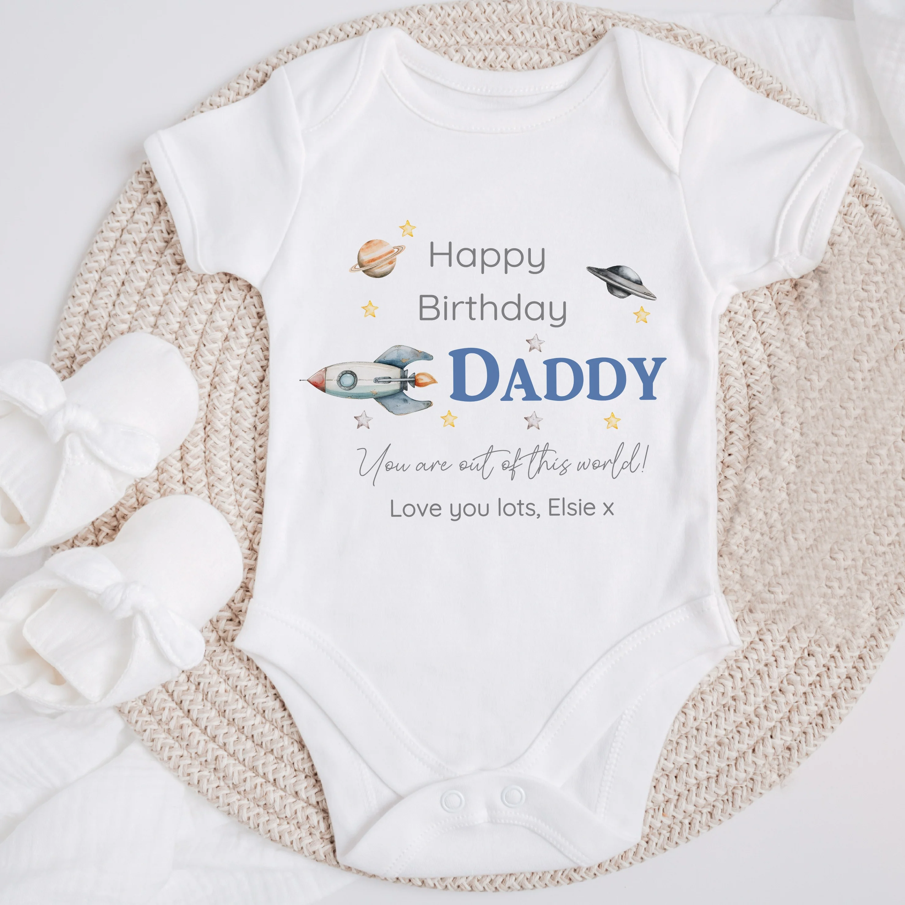Personalised Out Of This World Happy Birthday Daddy Baby Grow or Vest - Image 3