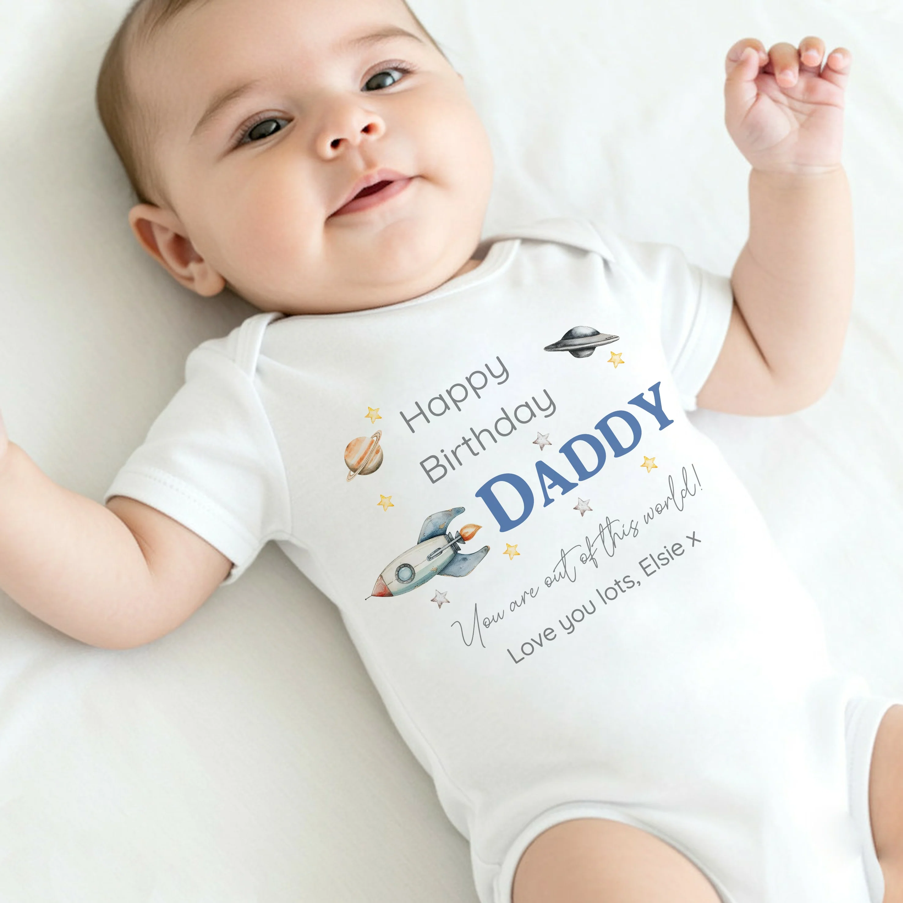 Personalised Out Of This World Happy Birthday Daddy Baby Grow or Vest - Image 4