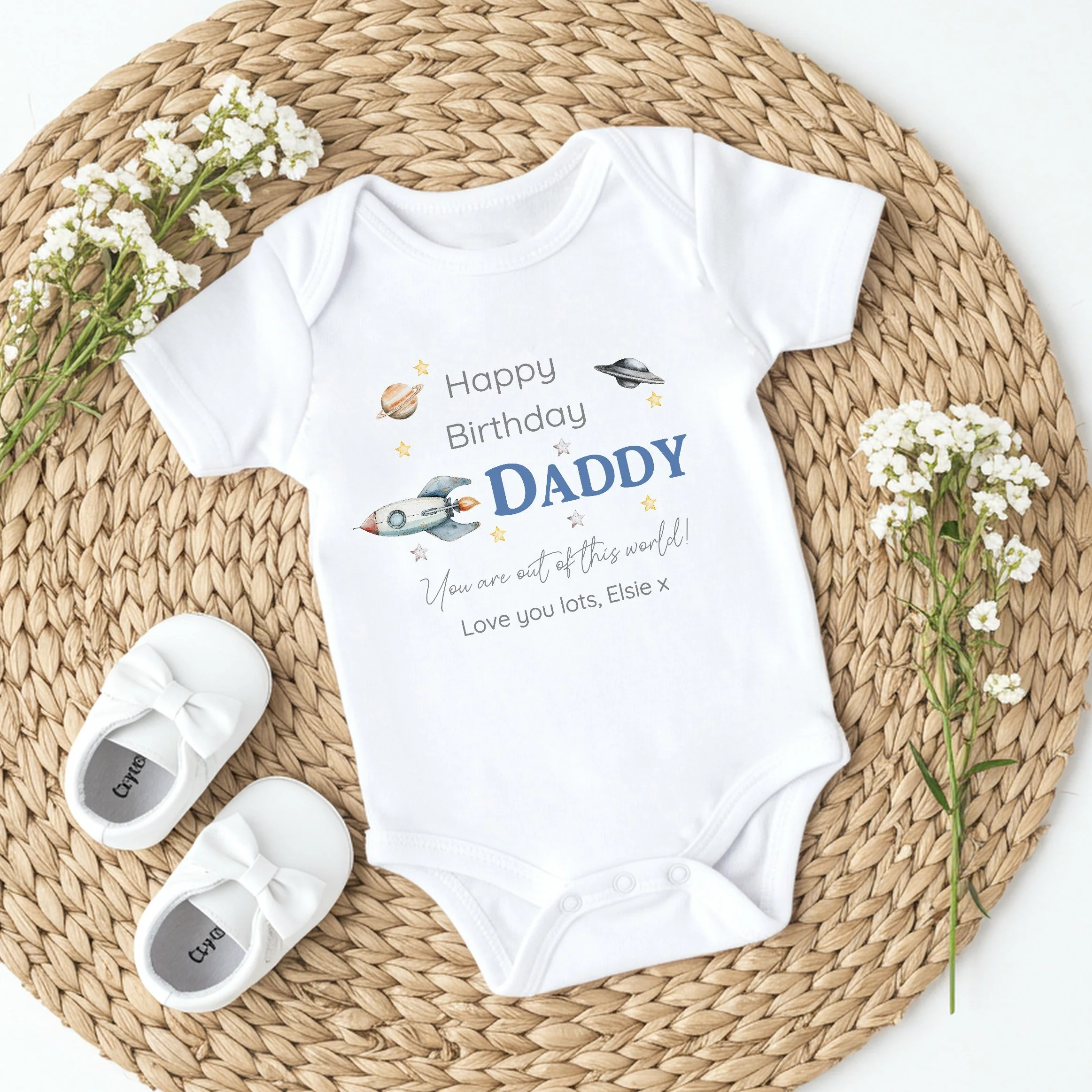 Personalised Out Of This World Happy Birthday Daddy Baby Grow or Vest - Image 5