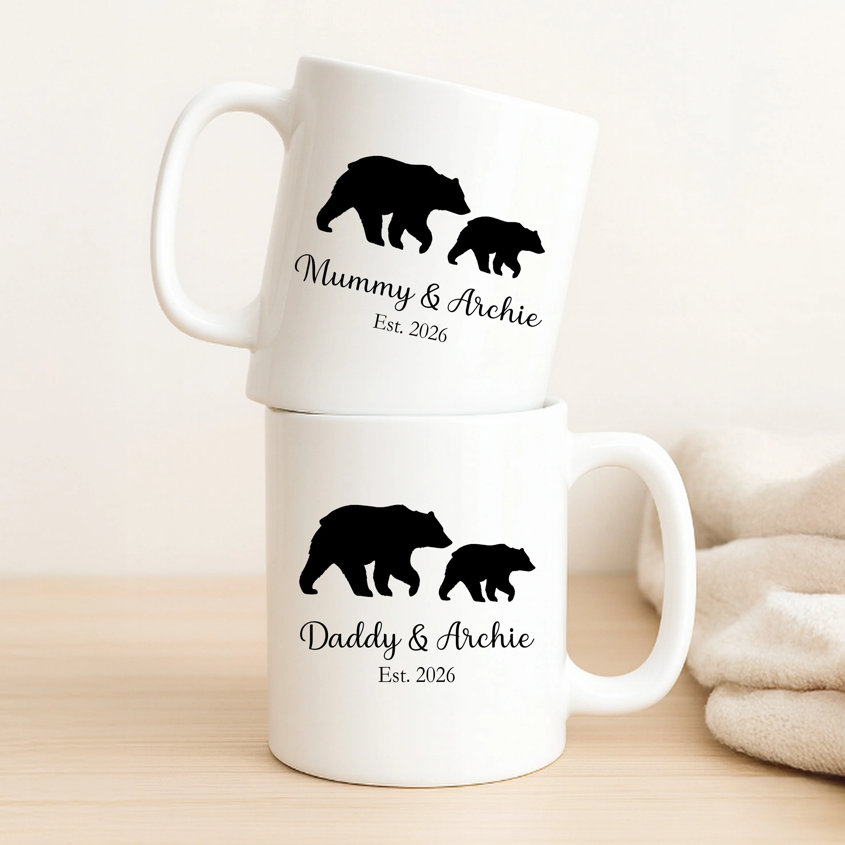 Personalised Parent & Baby Est Bear Mugs