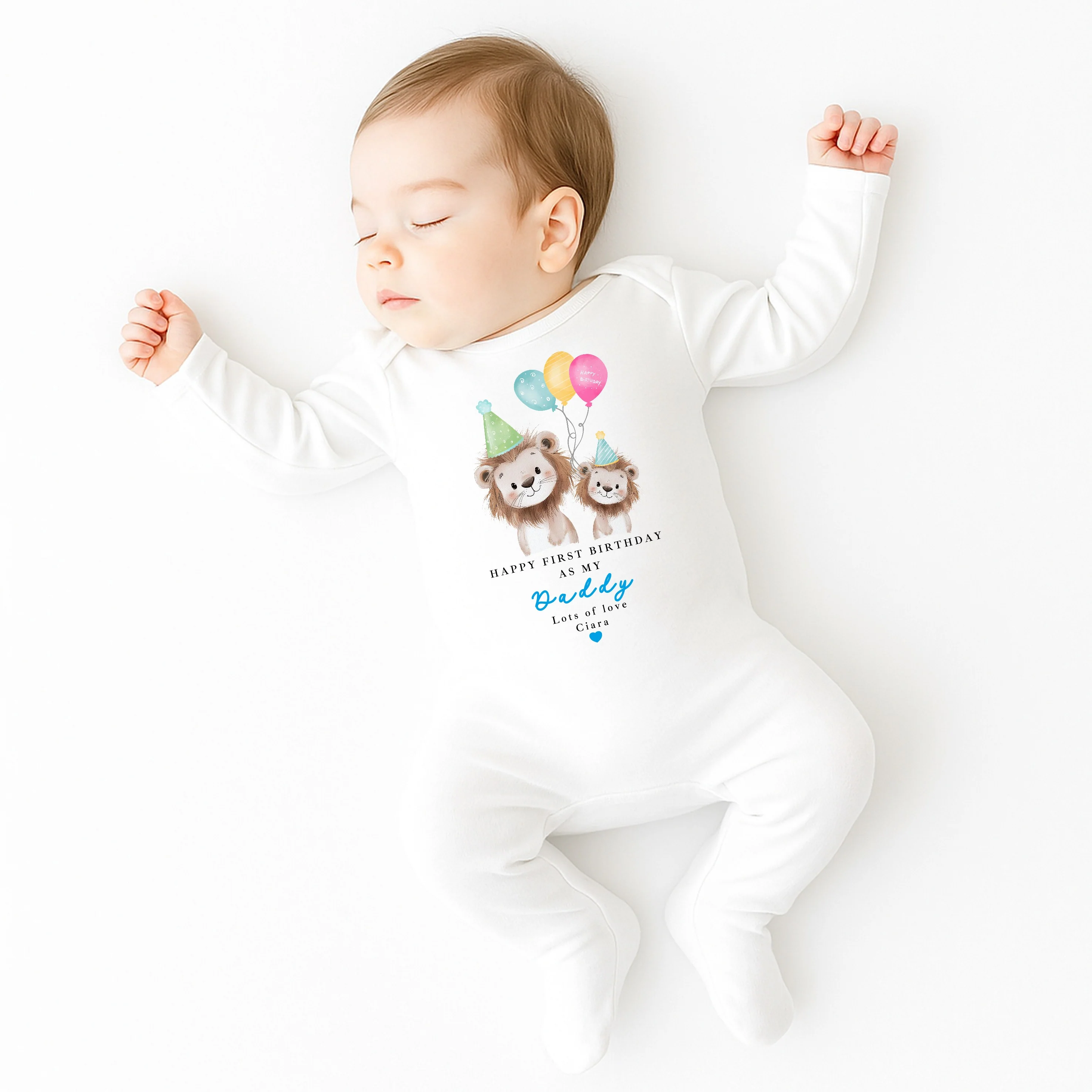 Personalised Party Lions Happy First Birthday As My Daddy Baby Grow or Vest - Image 2
