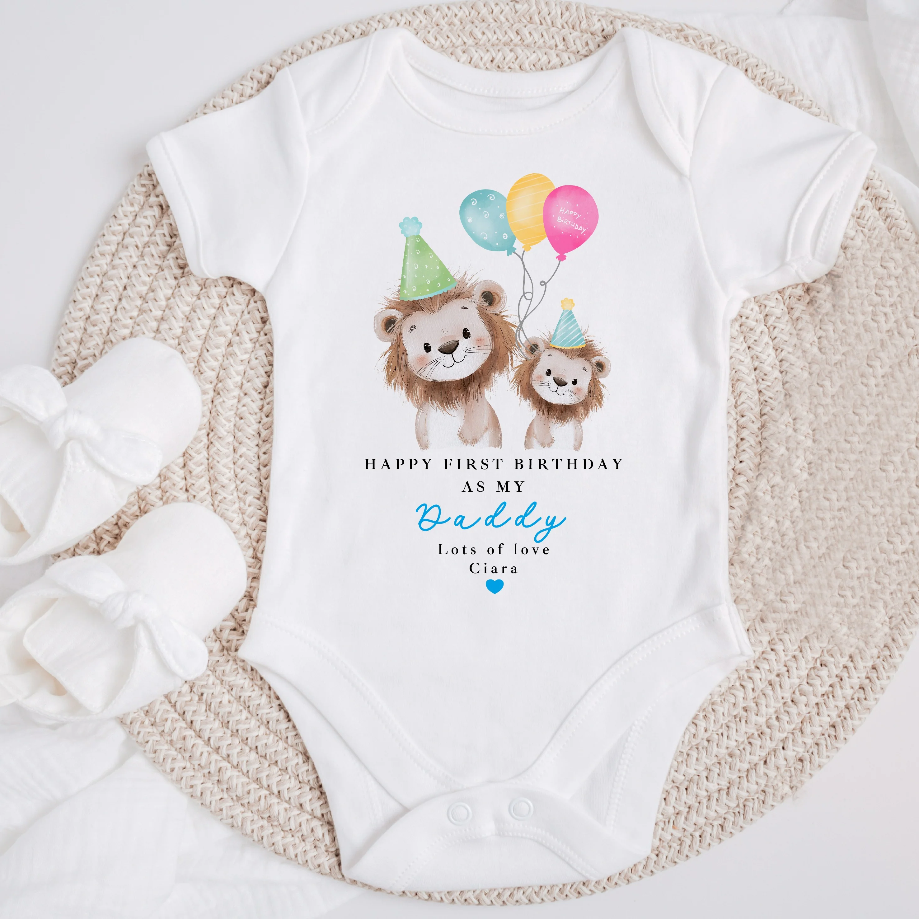 Personalised Party Lions Happy First Birthday As My Daddy Baby Grow or Vest - Image 3