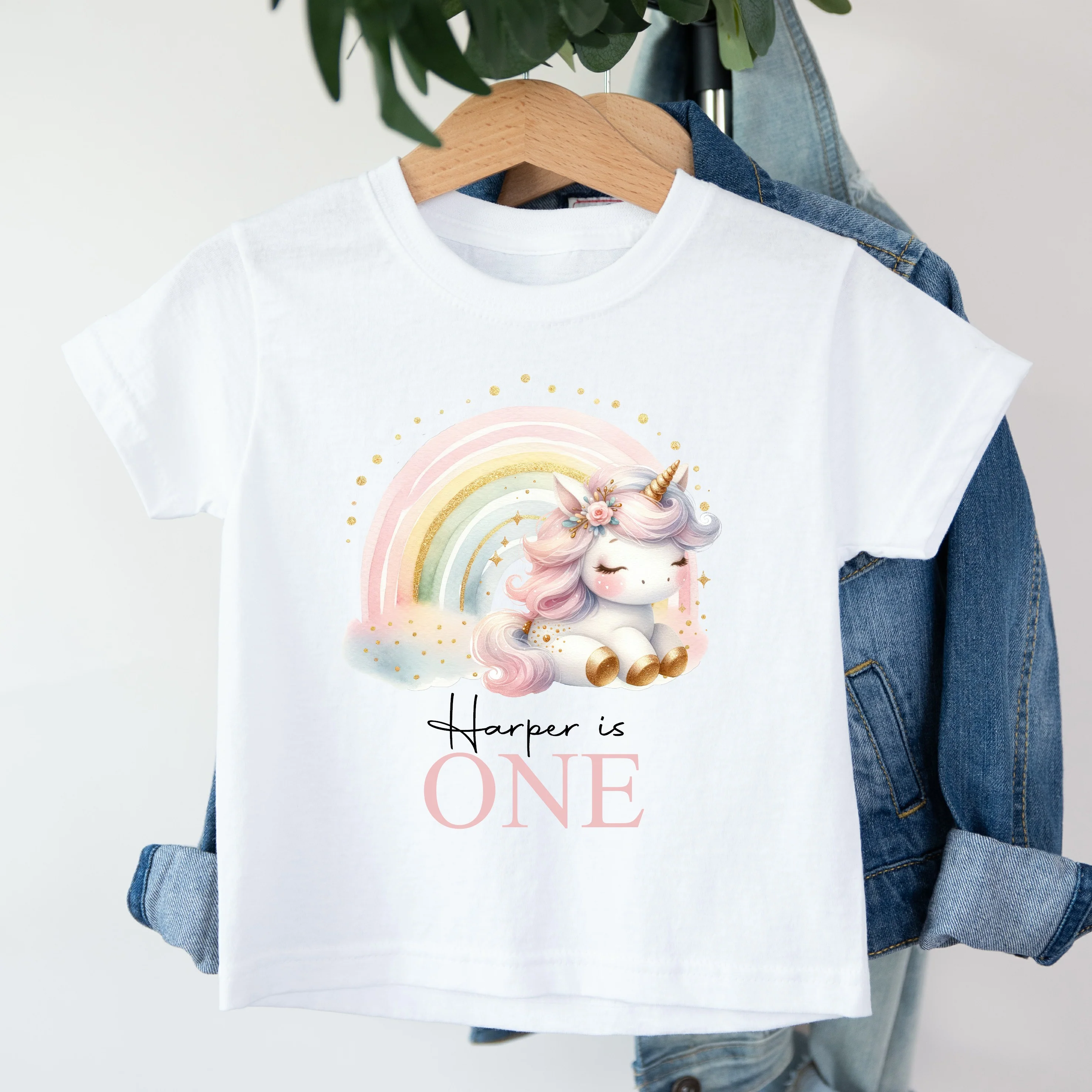 Personalised Pastel Rainbow Unicorn Any Age Birthday T-shirt - Image 3