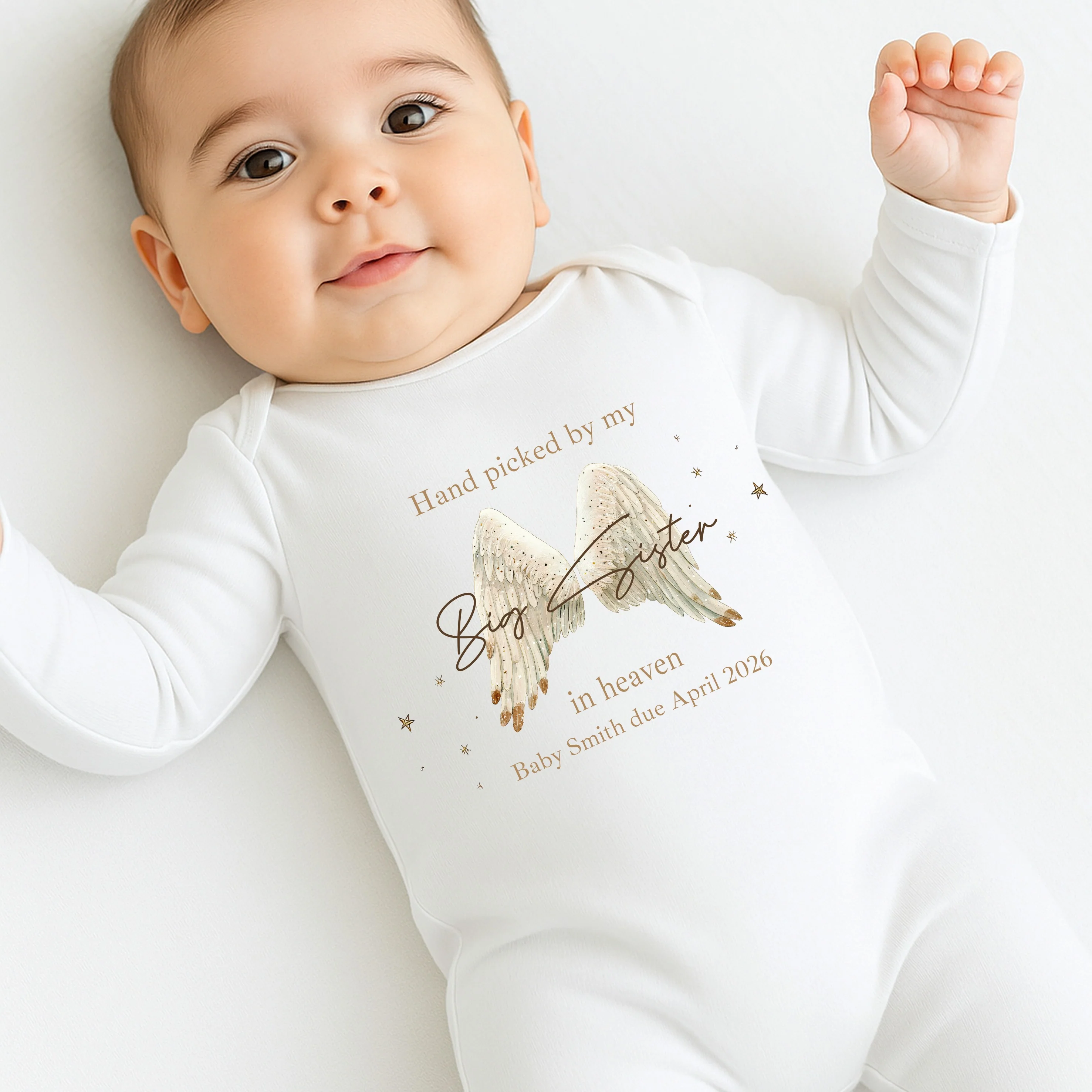 Personalised Picked From Heaven Angle Wings Announcement Vest - Image 4