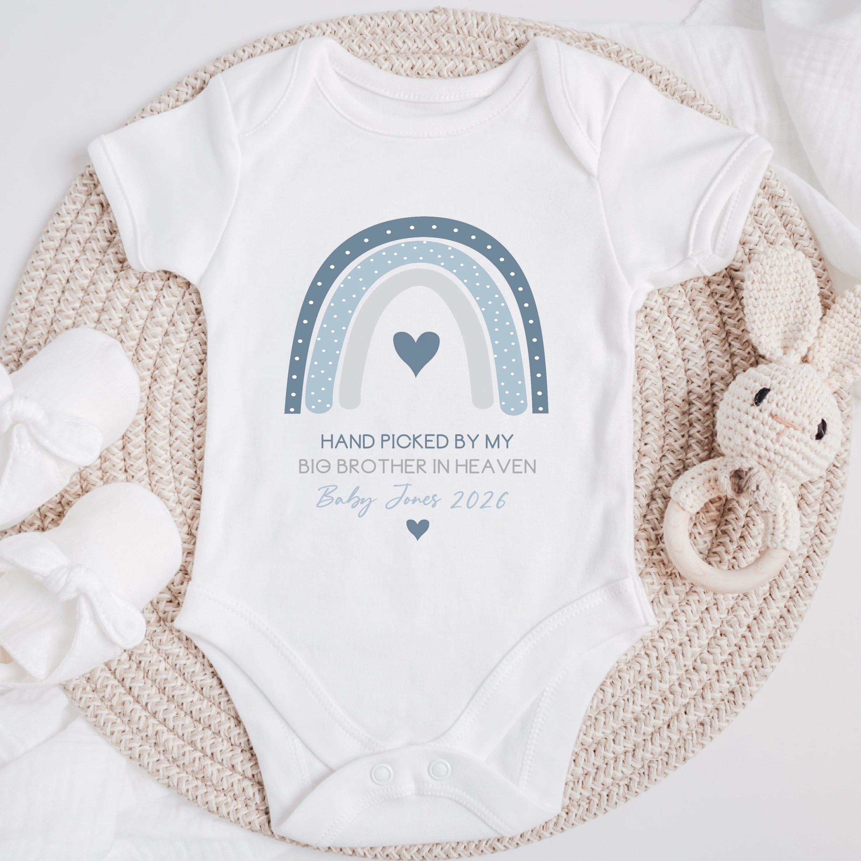 Personalised Picked From Heaven Blue Rainbow Announcement Vest