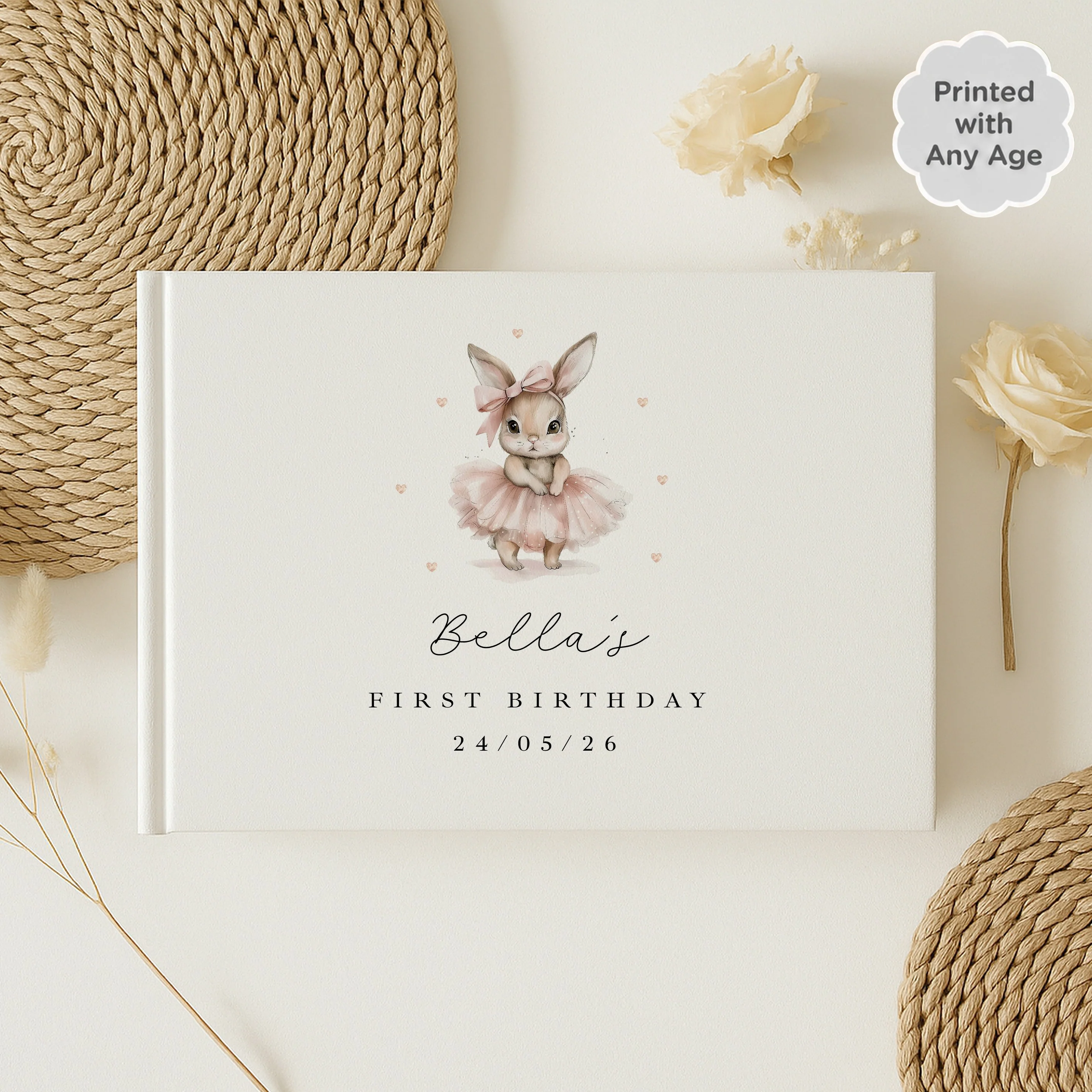 Personalised Pink Ballerina Bunny Any Age Birthday Guest Book - Image 3