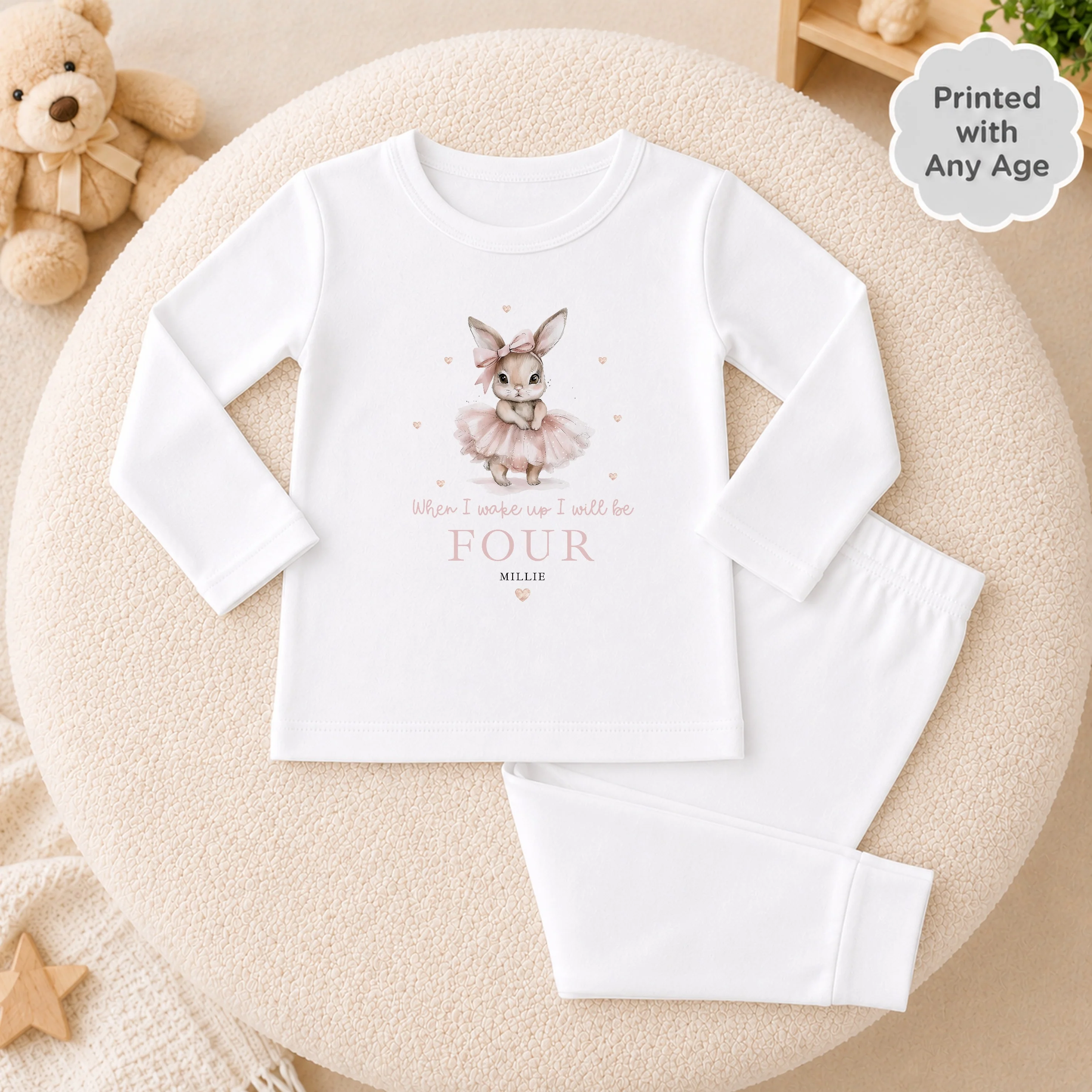 Personalised Pink Ballerina Bunny Any Age Birthday Pyjamas - Image 2