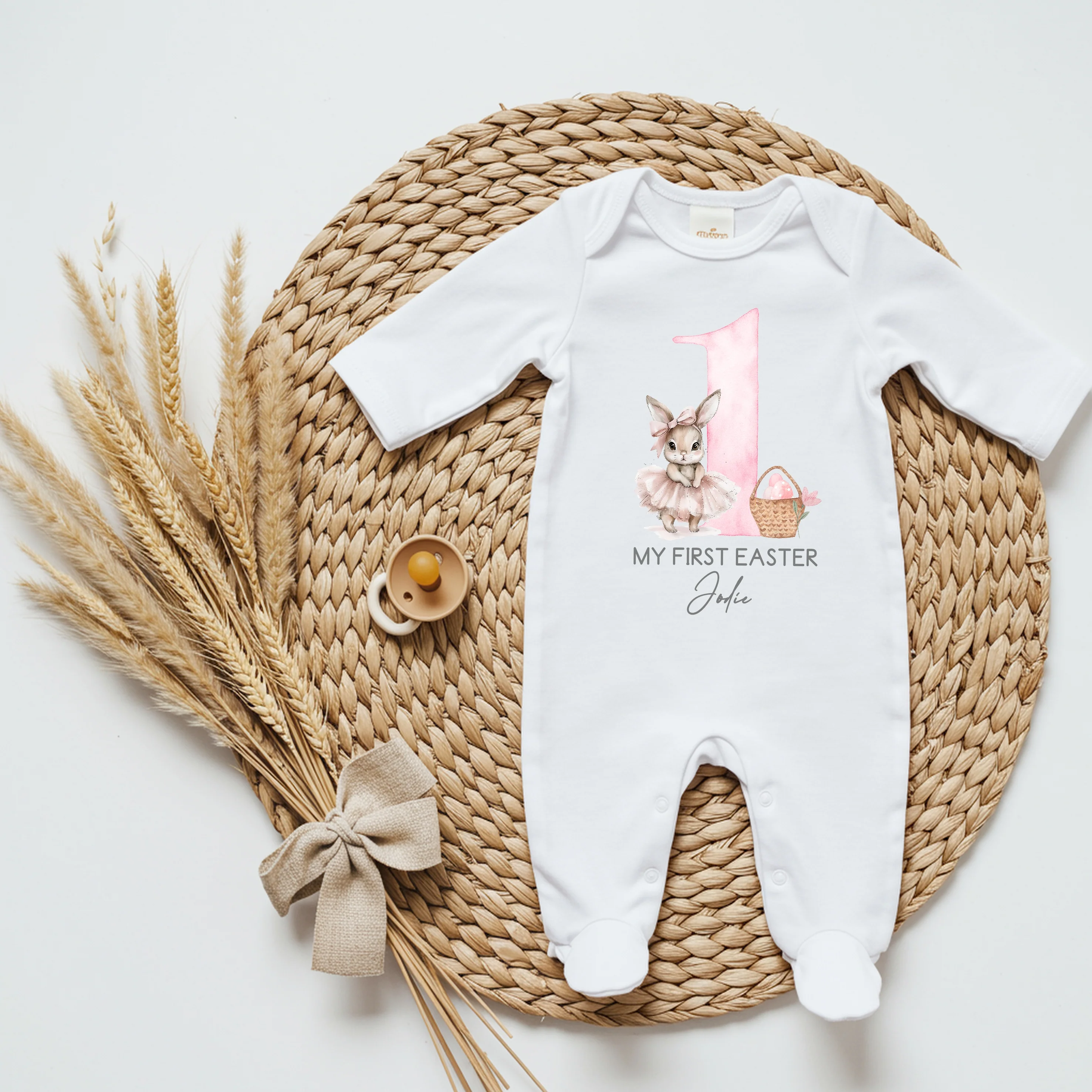 Personalised Pink Ballerina Bunny My First Easter Baby Grow, Vest or Bib - Image 4