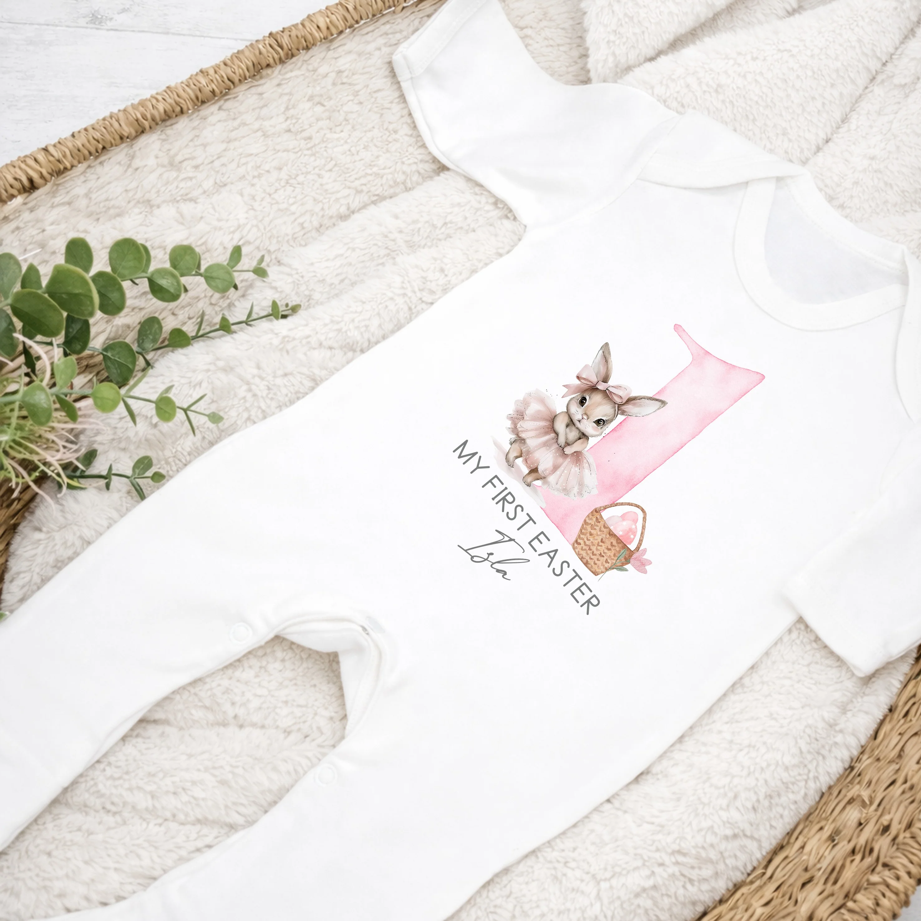 Personalised Pink Ballerina Bunny My First Easter Baby Grow, Vest or Bib - Image 5
