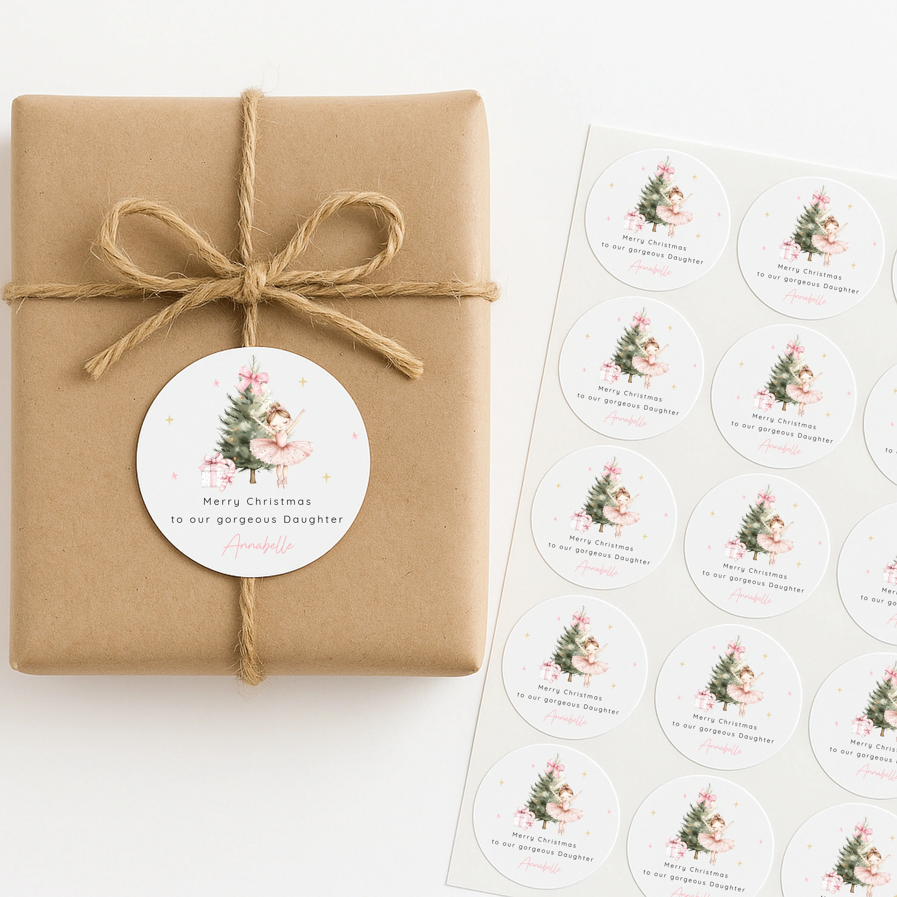 Personalised Pink Ballerina Christmas Stickers - Image 4