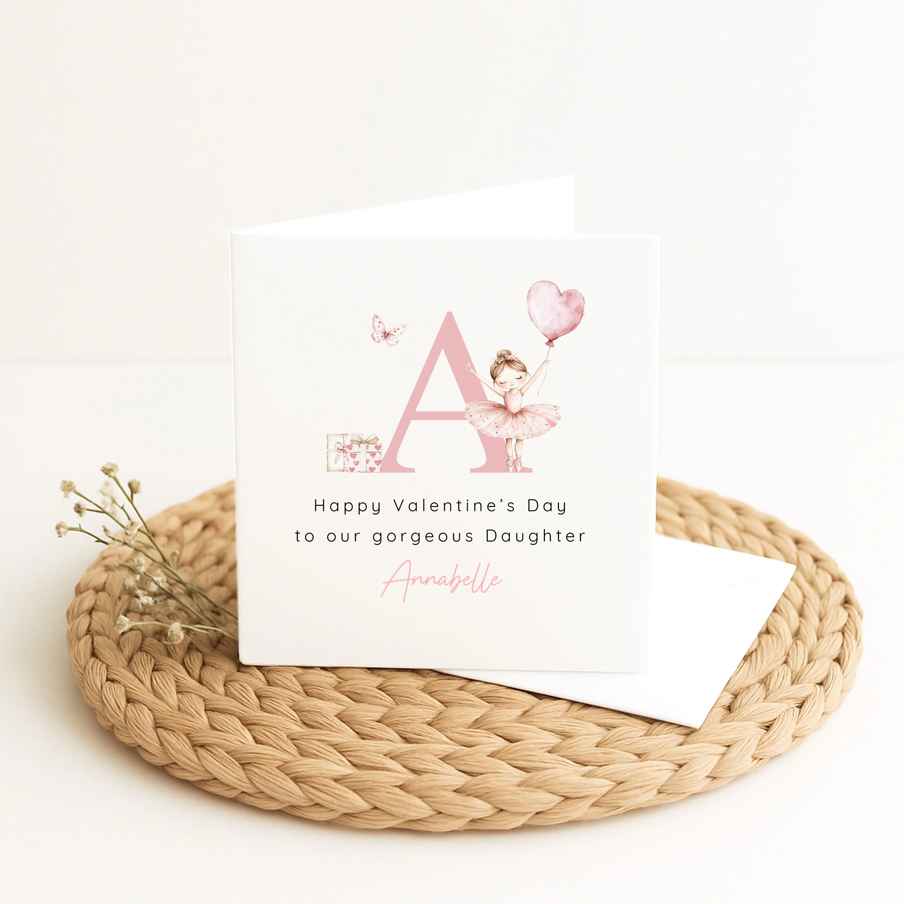 Personalised Pink Ballerina Initial Happy Valentine's Day Card - Image 5