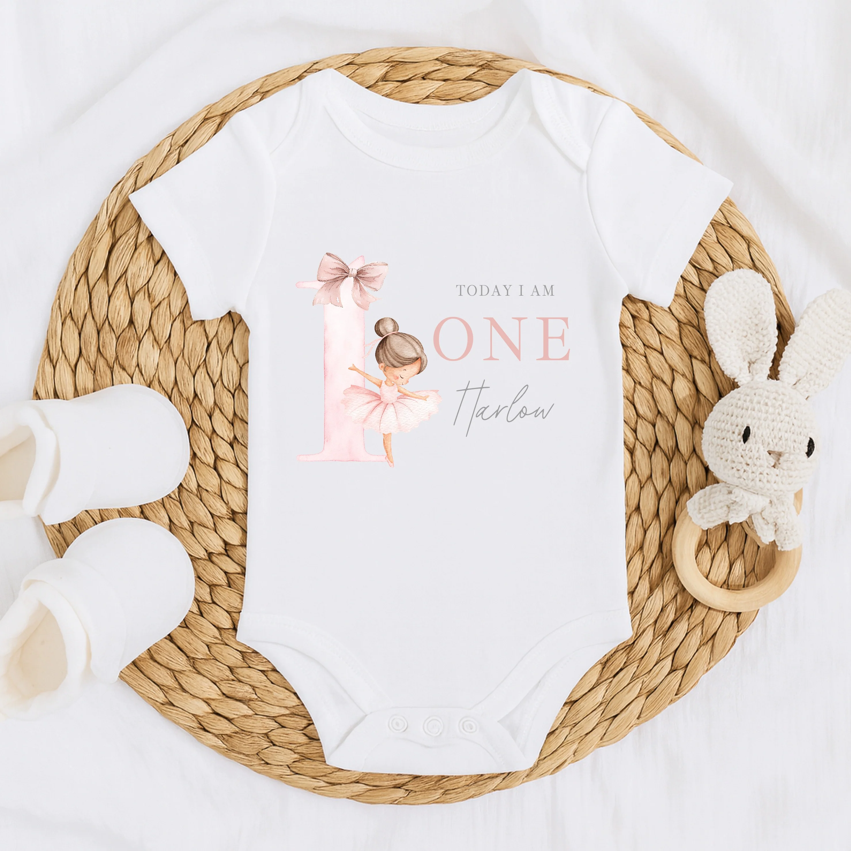 Personalised Pink Ballerina Today I Am One First Birthday Vest - Image 2
