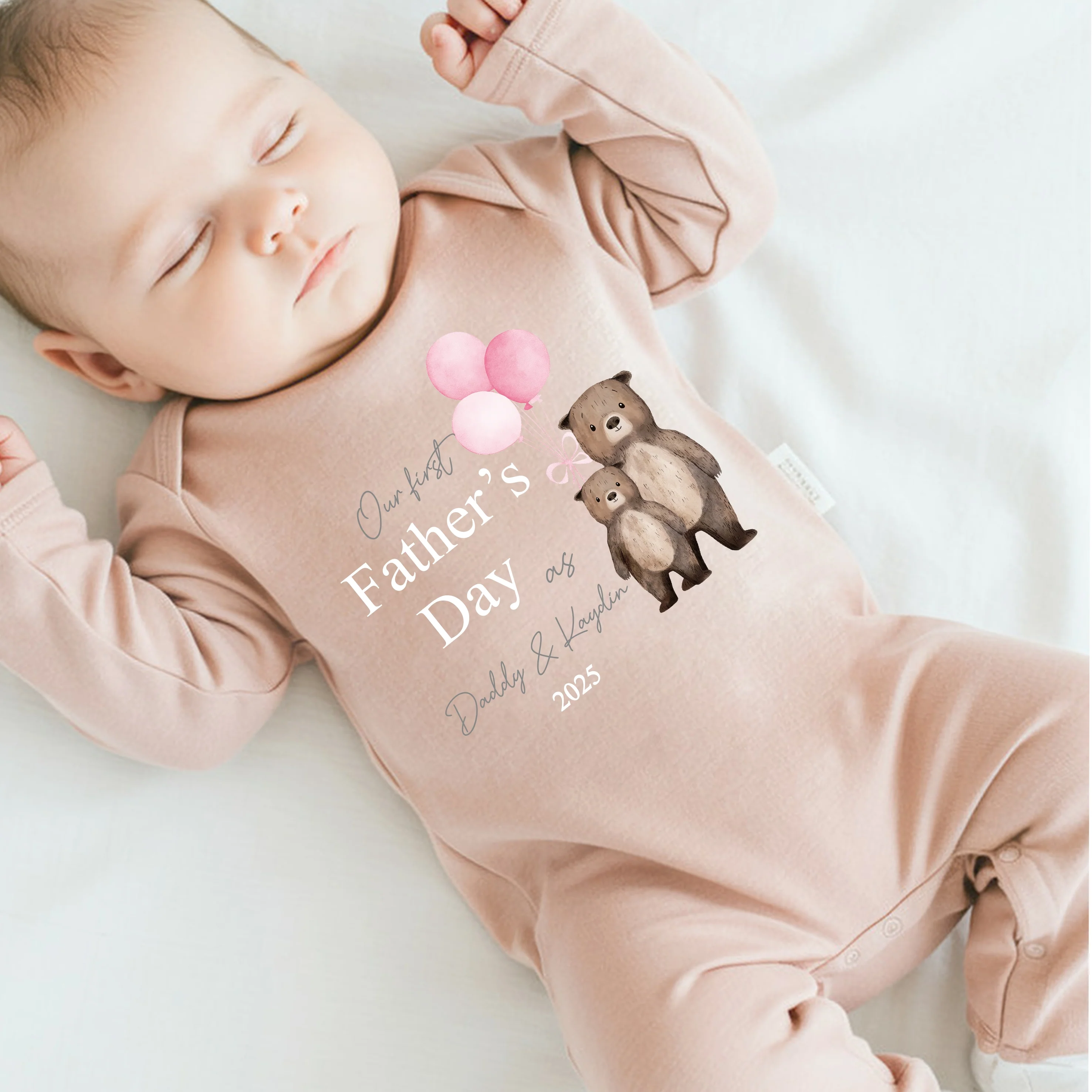 Personalised Pink Balloons Bears Father's Day Pink Baby Grow or Vest - Image 6