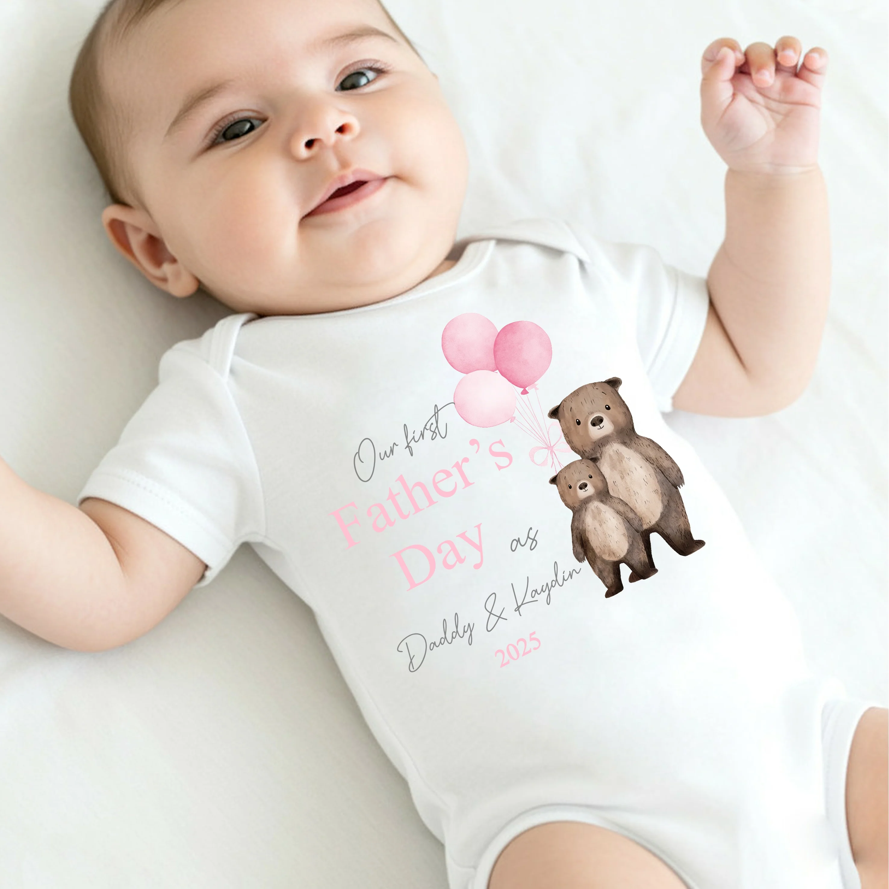 Personalised Pink Balloons Bears Father's Day Pink Baby Grow or Vest - Image 7