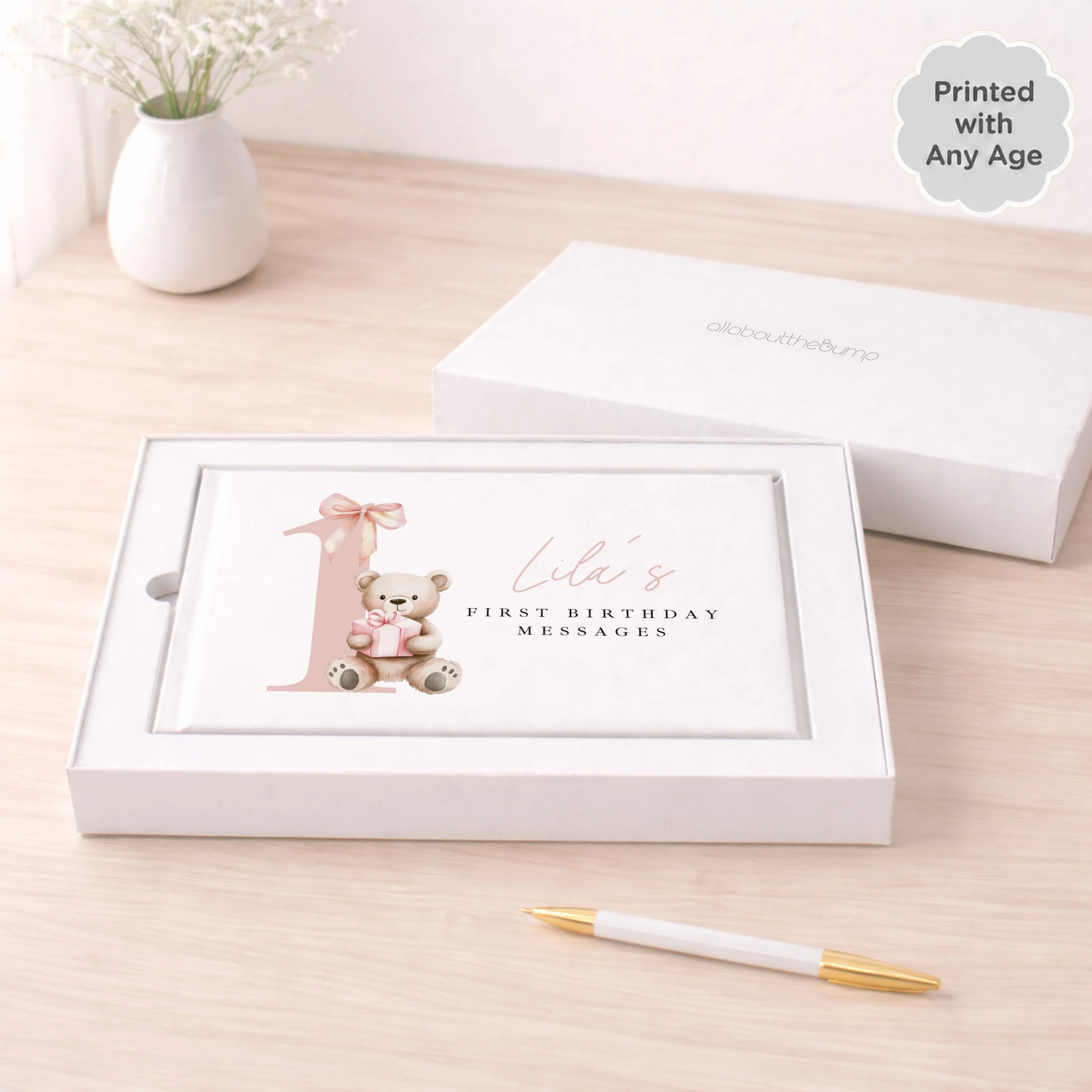 Personalised Pink Bear Any Age Birthday Guest Book - Image 3